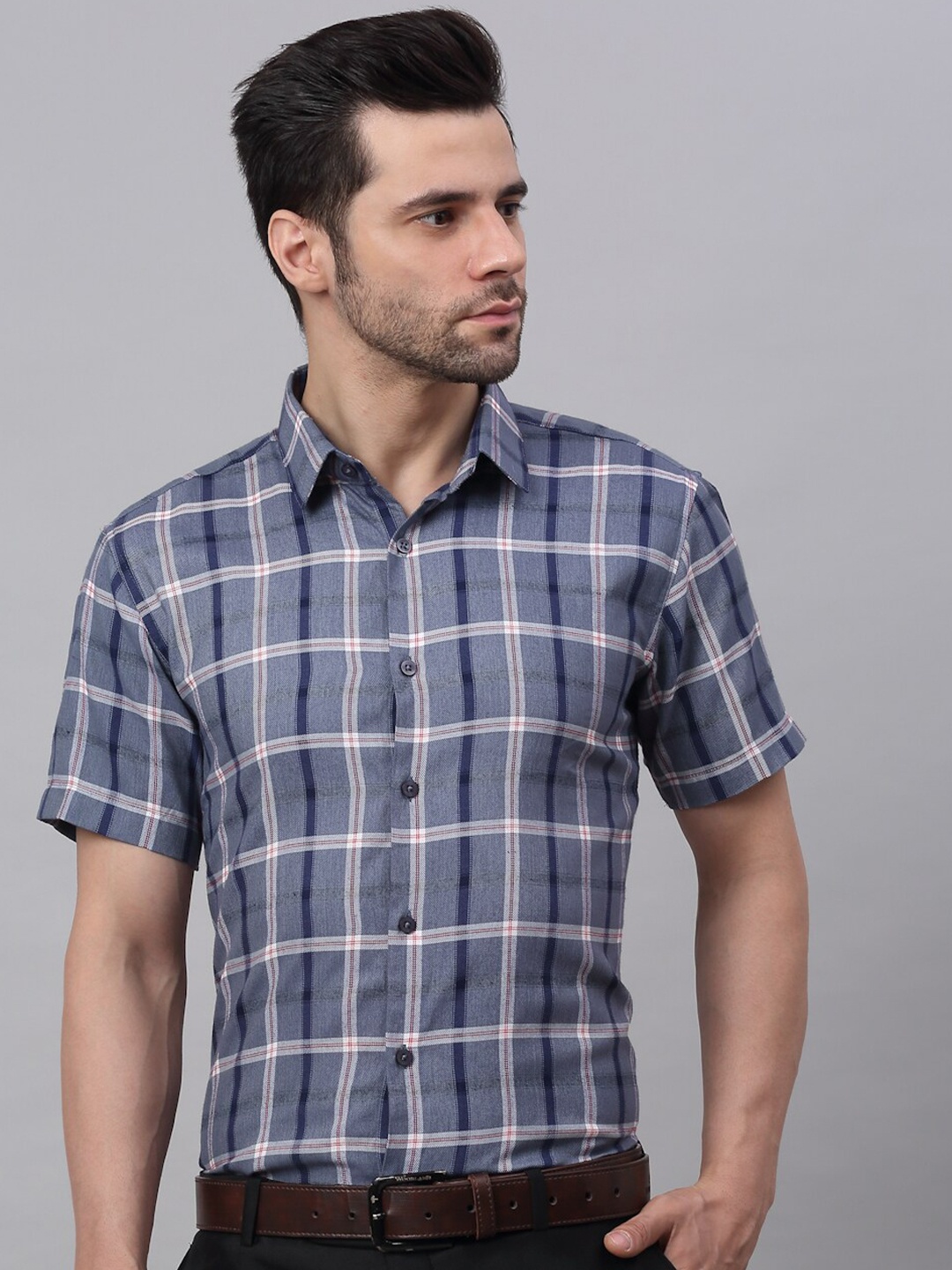 

JAINISH Men Classic Tartan Checked Pure Cotton Formal Shirt, Grey