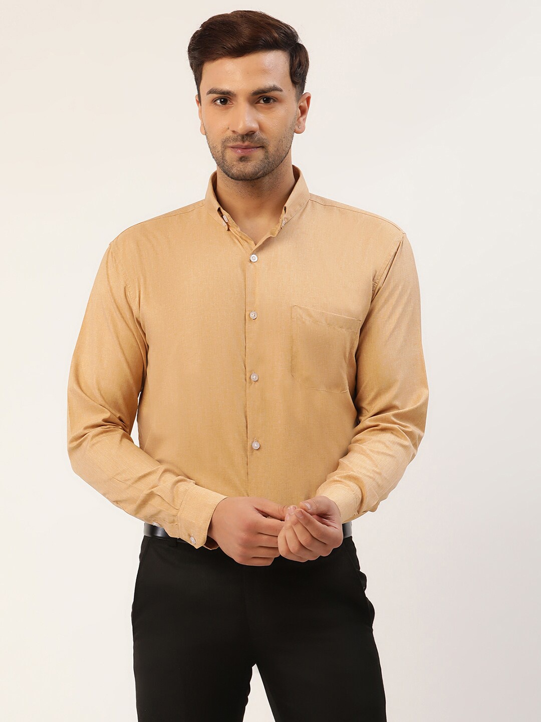 

JAINISH Men Beige Pure Cotton Classic Formal Shirt