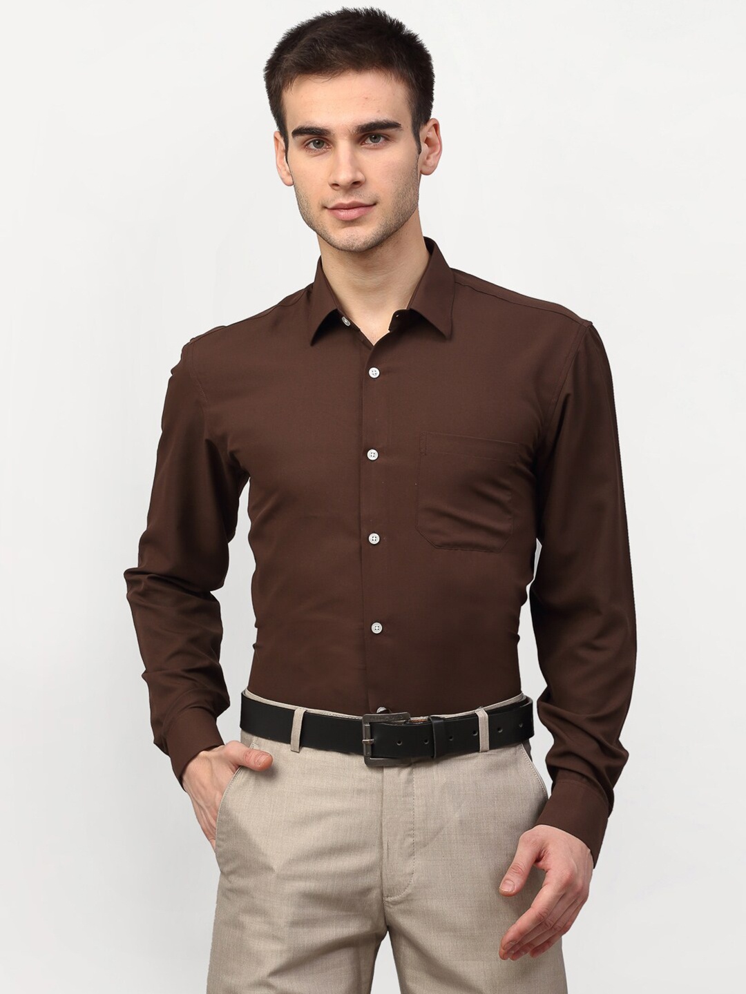 

JAINISH Men Coffee Brown Pure Cotton Classic Formal Shirt