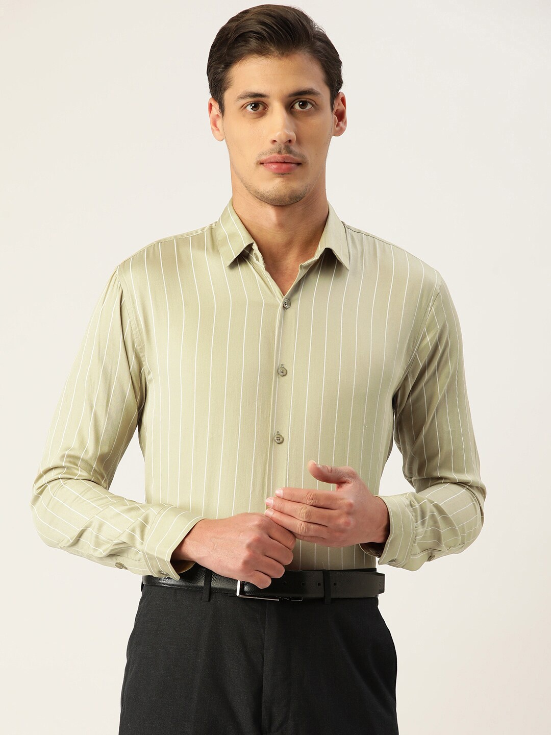 

JAINISH Men Classic Pure Cotton Striped Formal Shirt, Green