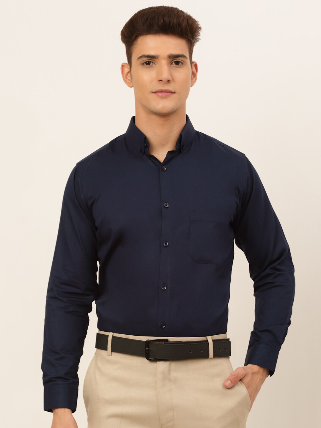 

JAINISH Men Navy Blue Pure Cotton Classic Formal Shirt