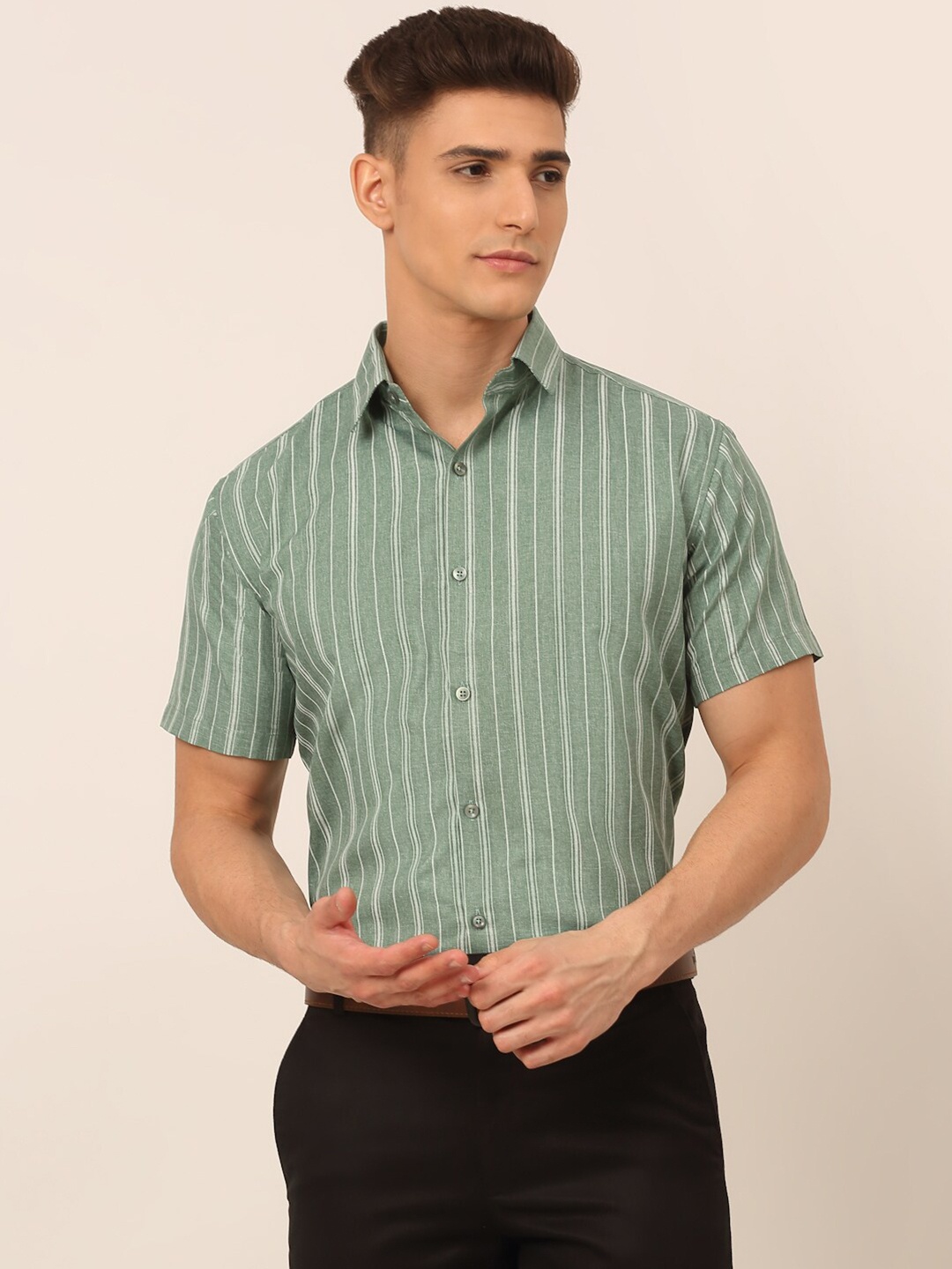 

JAINISH Men Classic Striped Formal Shirt, Green