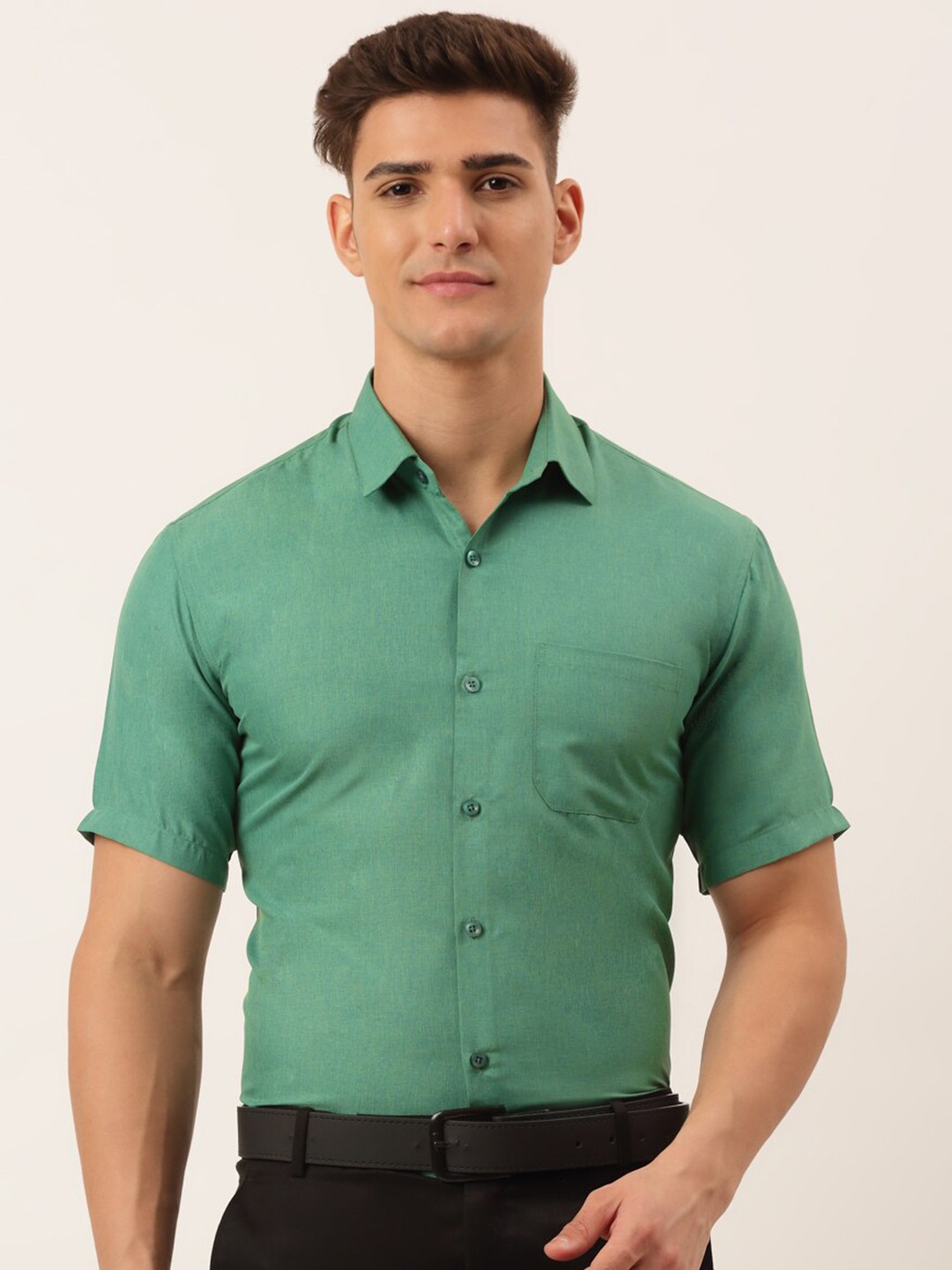 

JAINISH Men Green Solid Classic Pure Cotton Formal Shirt
