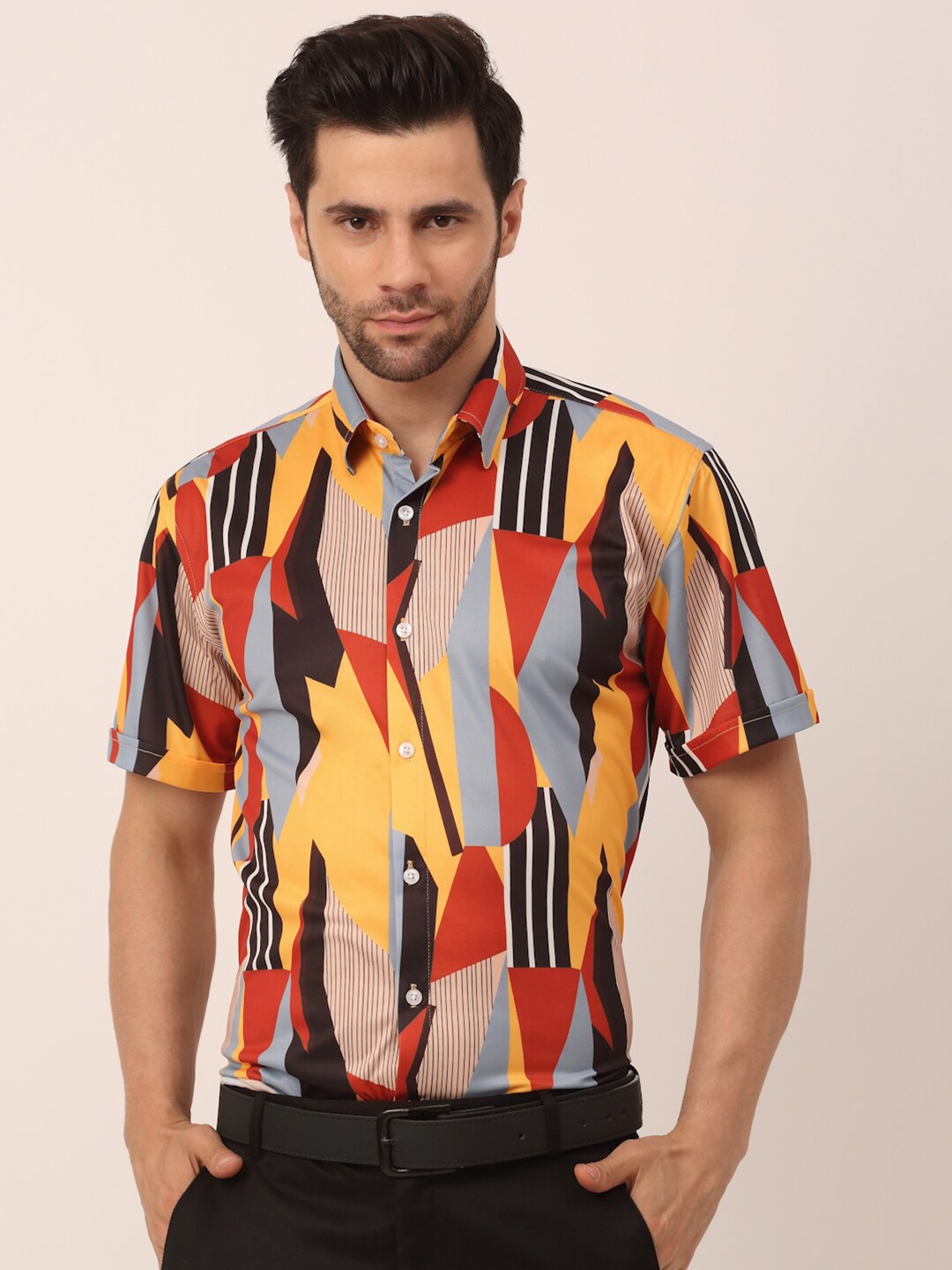 

JAINISH Men Classic Printed Pure Cotton Casual Shirt, Yellow