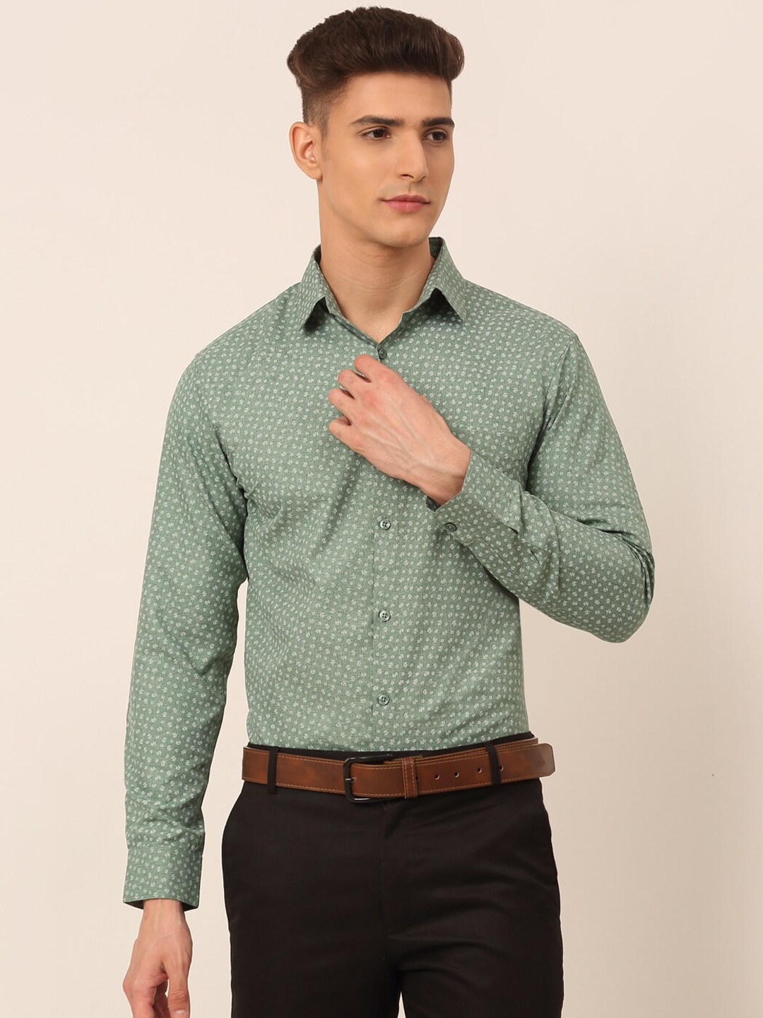 

JAINISH Men Classic Printed Pure Cotton Formal Shirt, Green