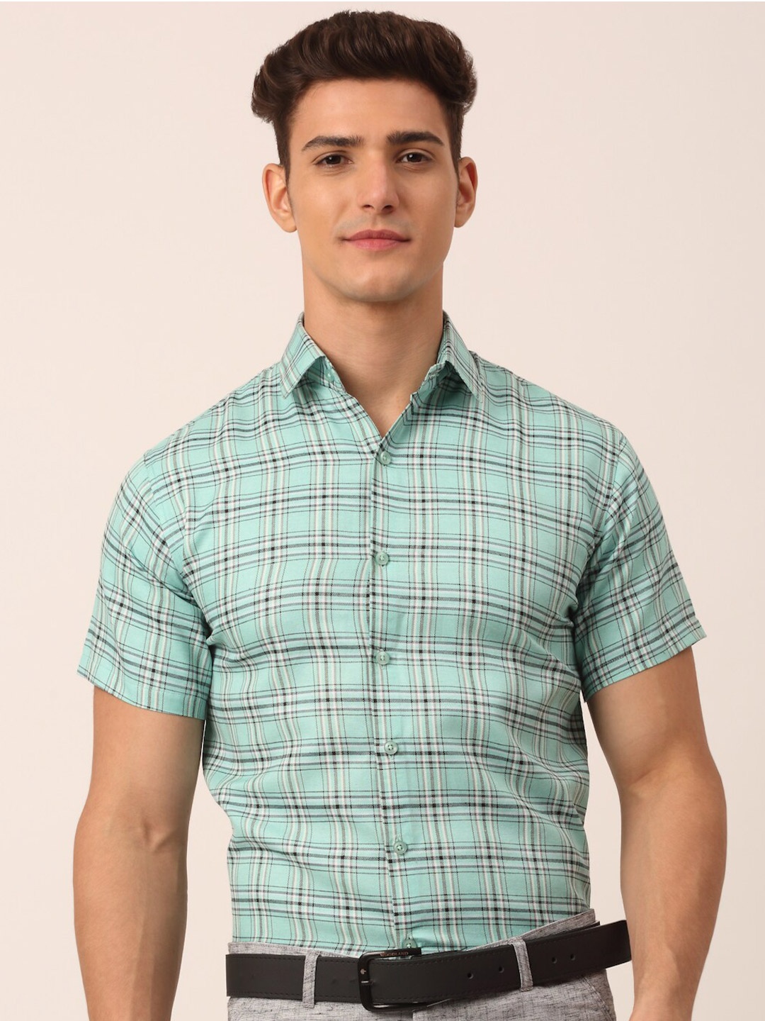 

JAINISH Men Classic Checked Pure Cotton Formal Shirt, Green