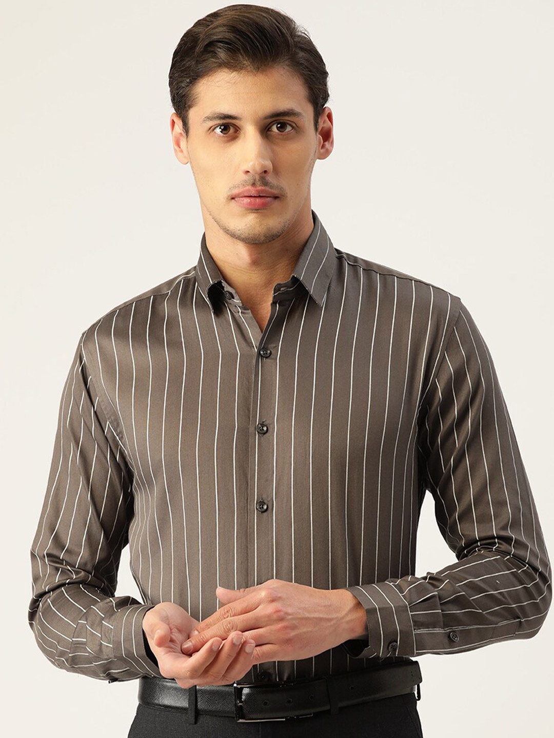 

JAINISH Men Classic Striped Cotton Formal Shirt, Brown