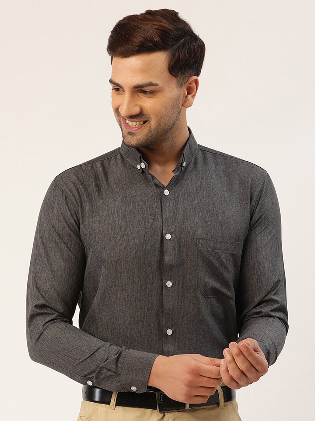 

JAINISH Men Charcoal Classic Cotton Formal Shirt