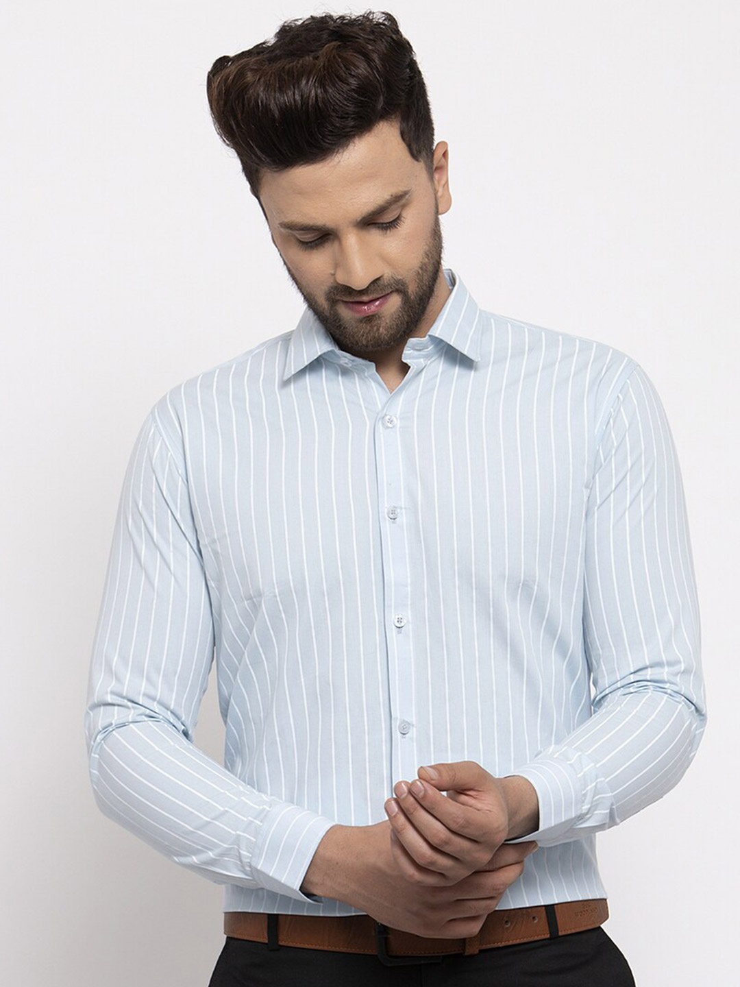 

JAINISH Men Classic Striped Cotton Formal Shirt, Turquoise blue