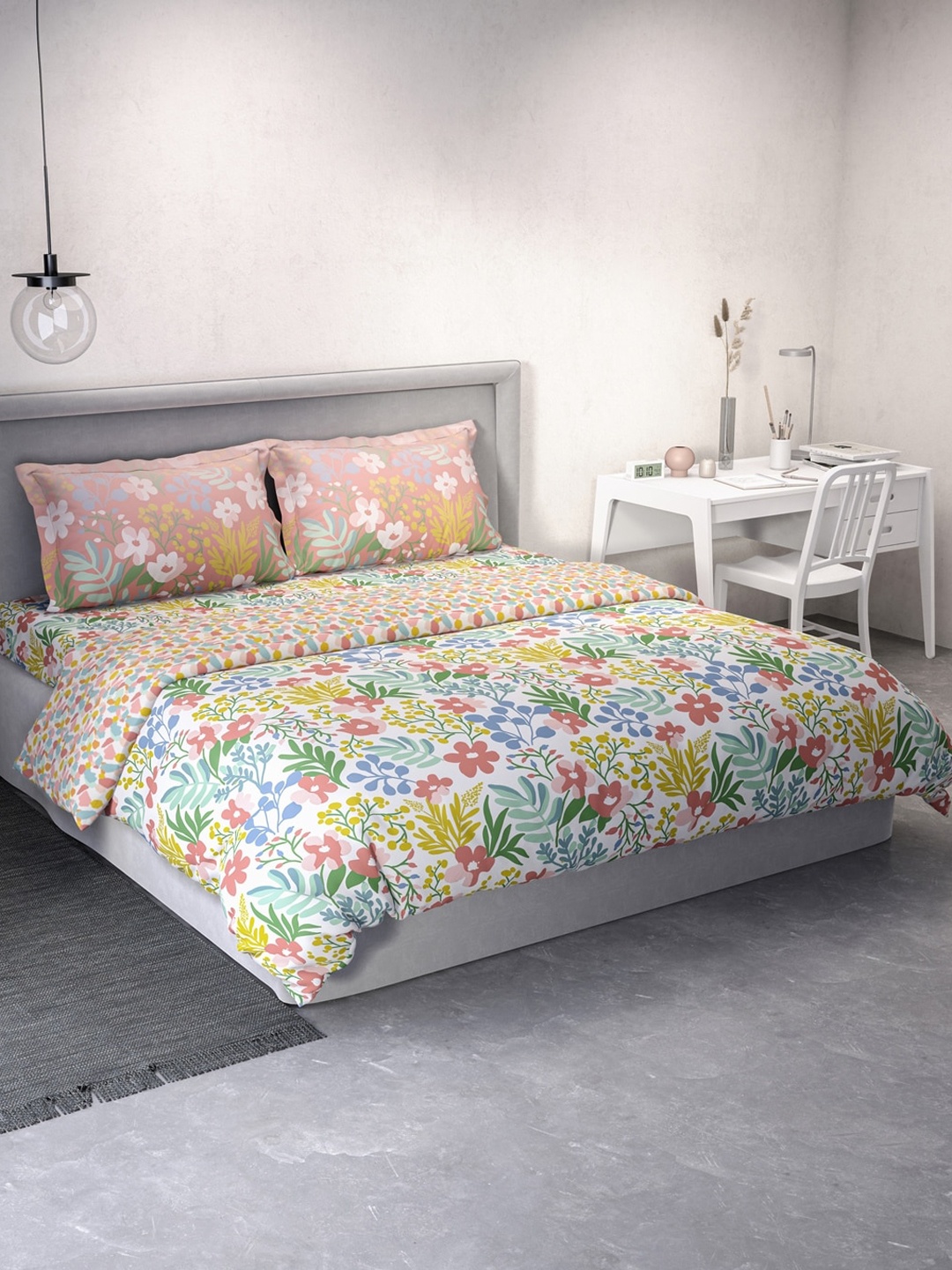 

DDecor Pink Printed Pure Cotton Double Queen Bedding Set