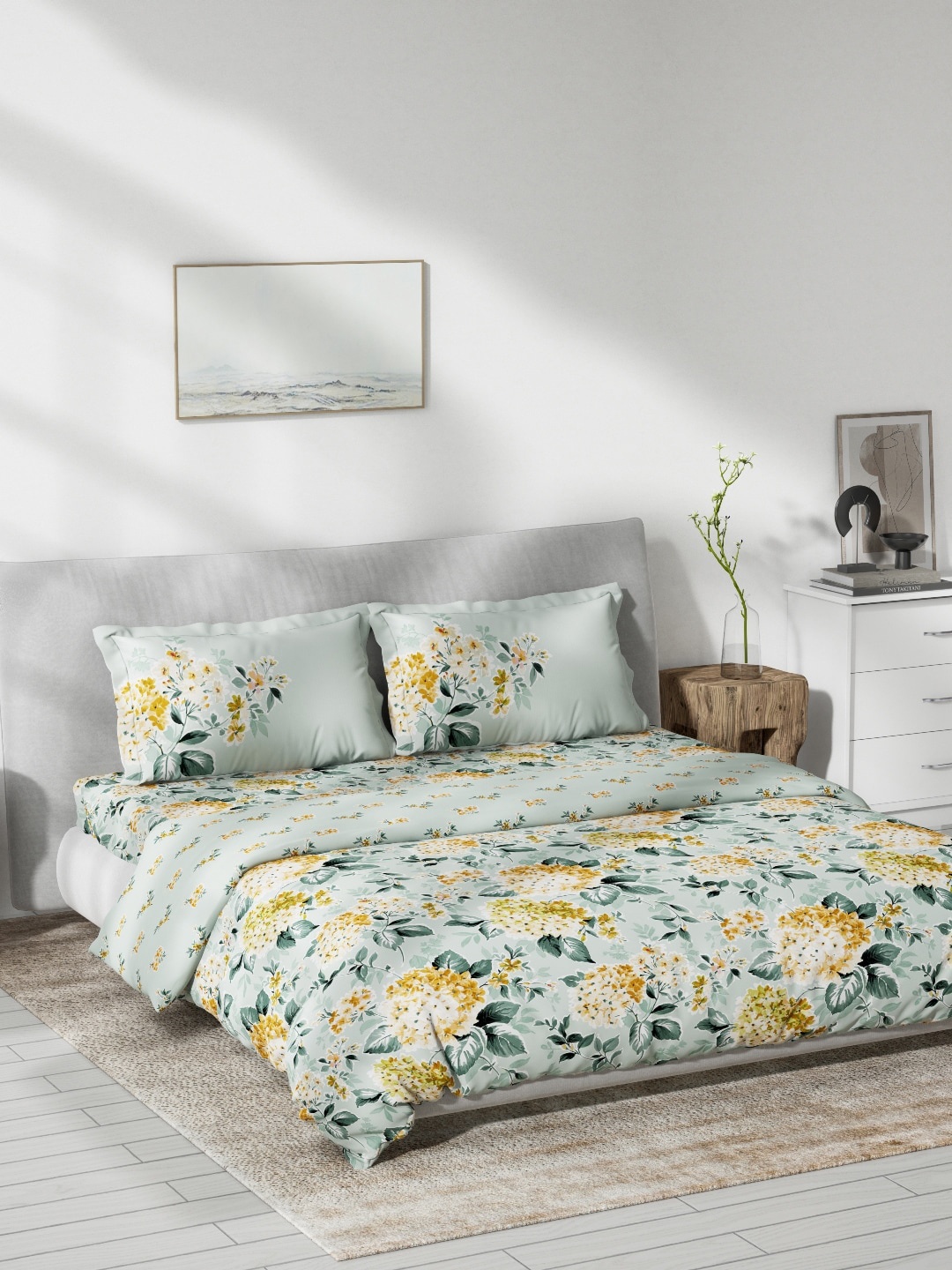 

DDecor Green & Mustard Printed Cotton Double Queen Bedding Set