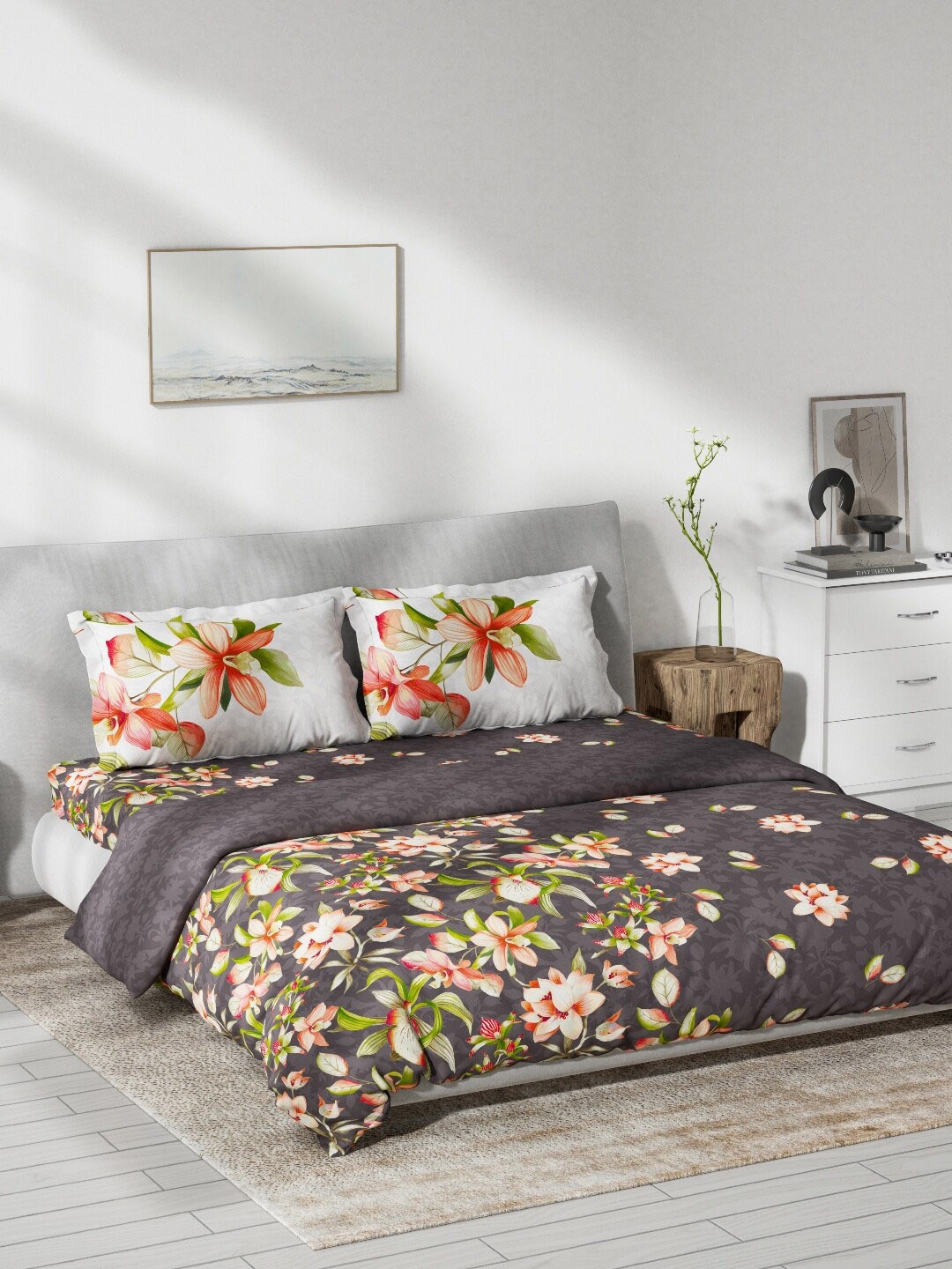 

DDecor Grey Printed Pure Cotton Bedding Set