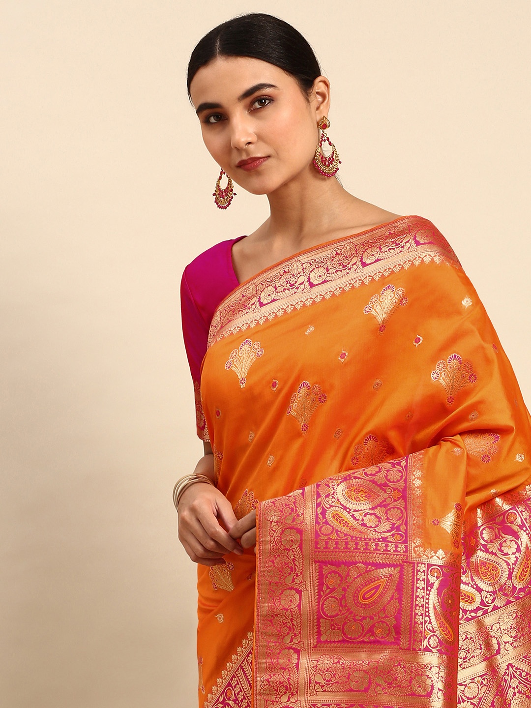 

HEEPOSH Mustard Yellow & Golden Ethnic Motifs Art Silk Banarasi Saree