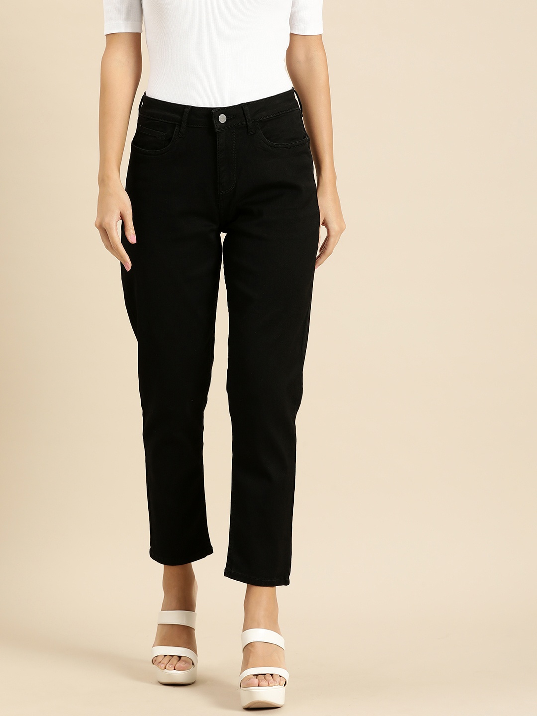 

all about you Women Black Solid Boyfriend Fit Jeans