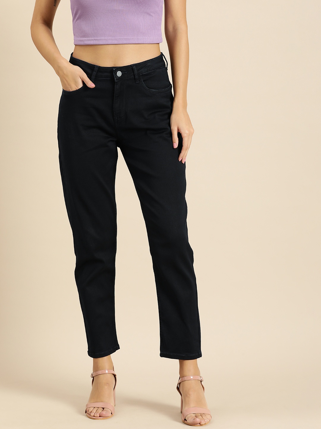 

all about you Women Navy Blue Solid Boyfriend Fit Jeans