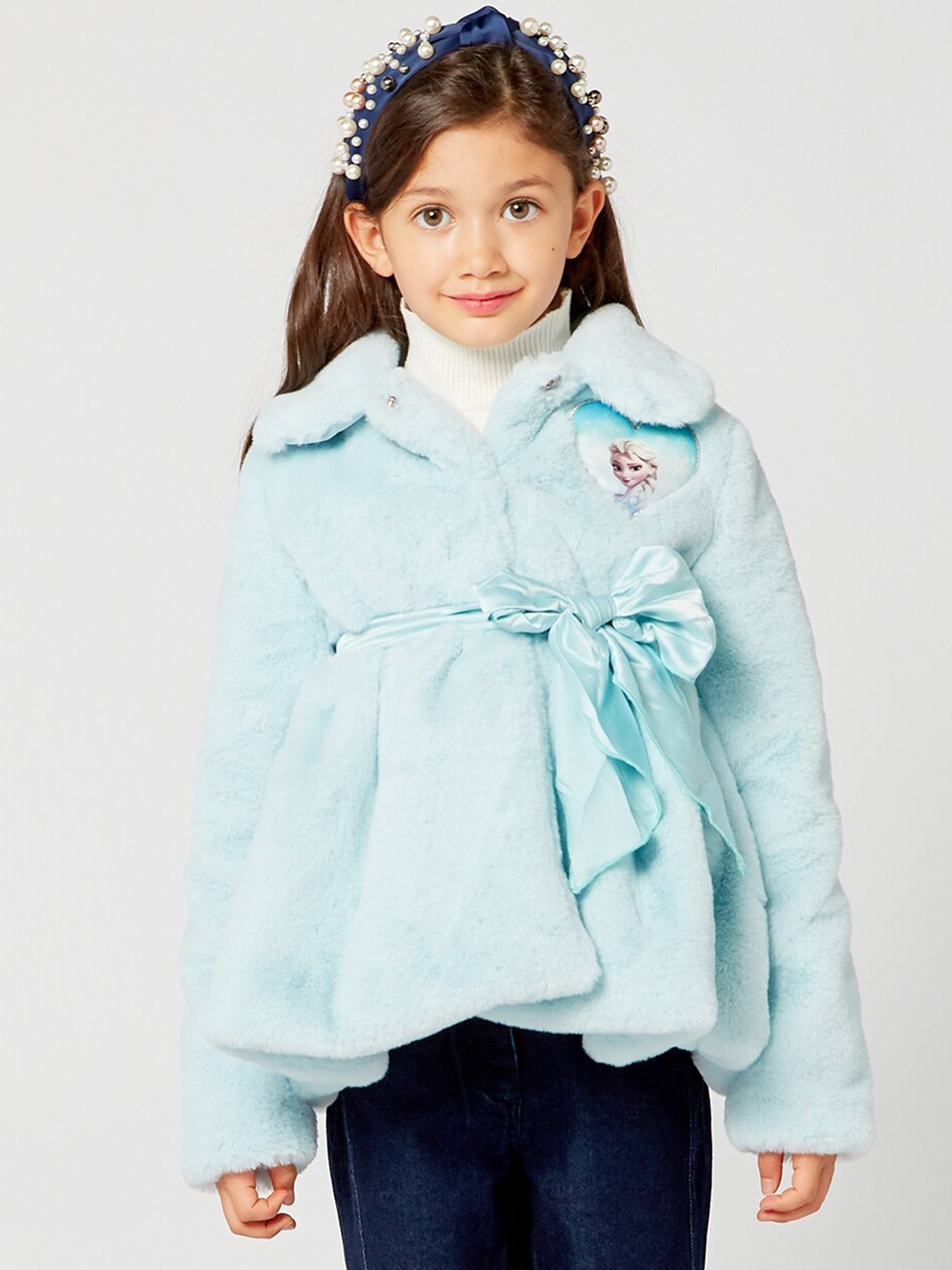 

One Friday Girls Blue Solid Frozen Overcoat