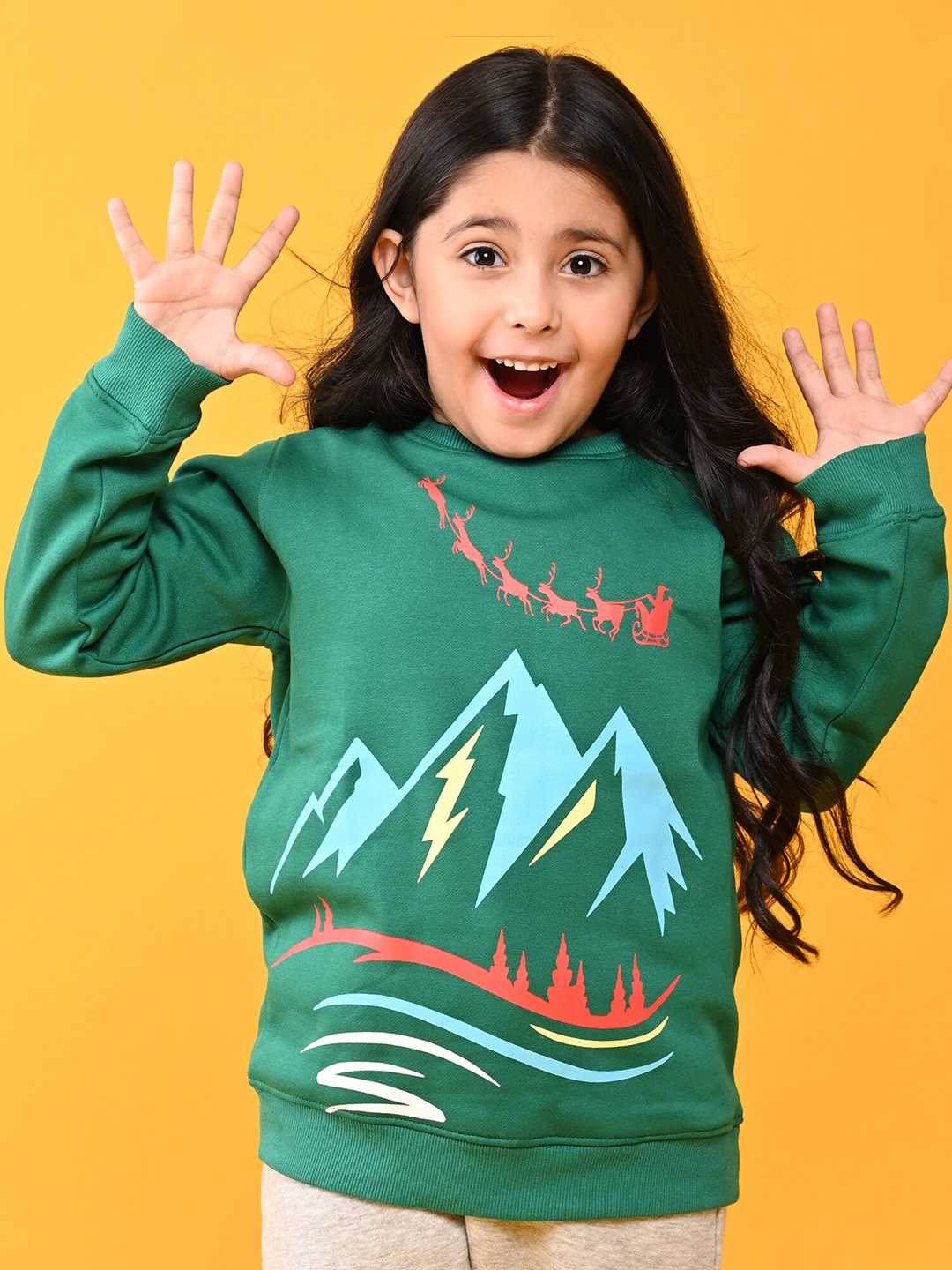 

Anthrilo Girls Graphic Printed Sweatshirt, Green