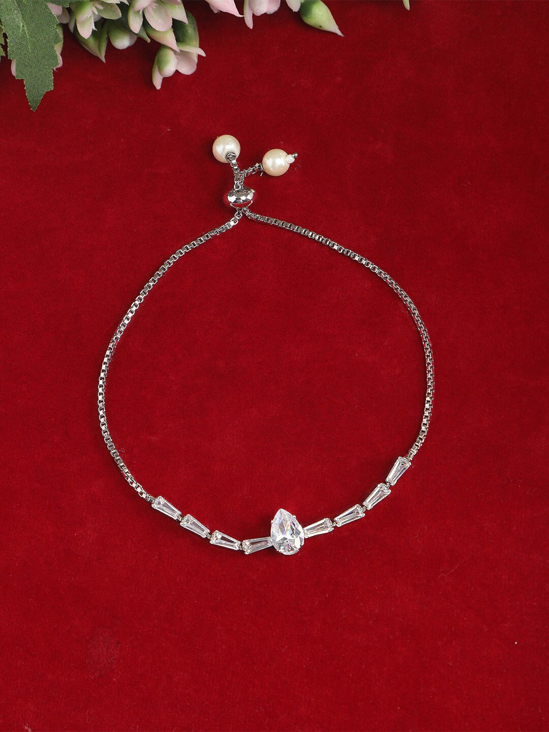 

ZINU Women Silver-Toned & White Brass Cubic Zirconia Silver-Plated Wraparound Bracelet