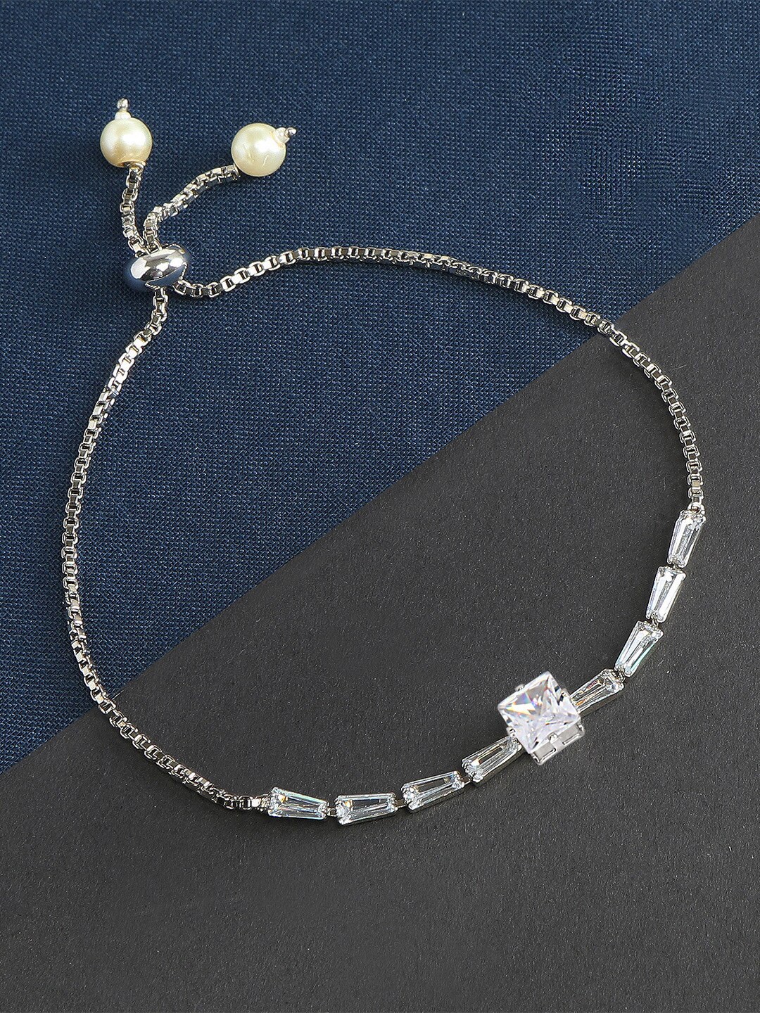 

ZINU Women Silver-Toned & White Brass Cubic Zirconia Silver-Plated Wraparound Bracelet