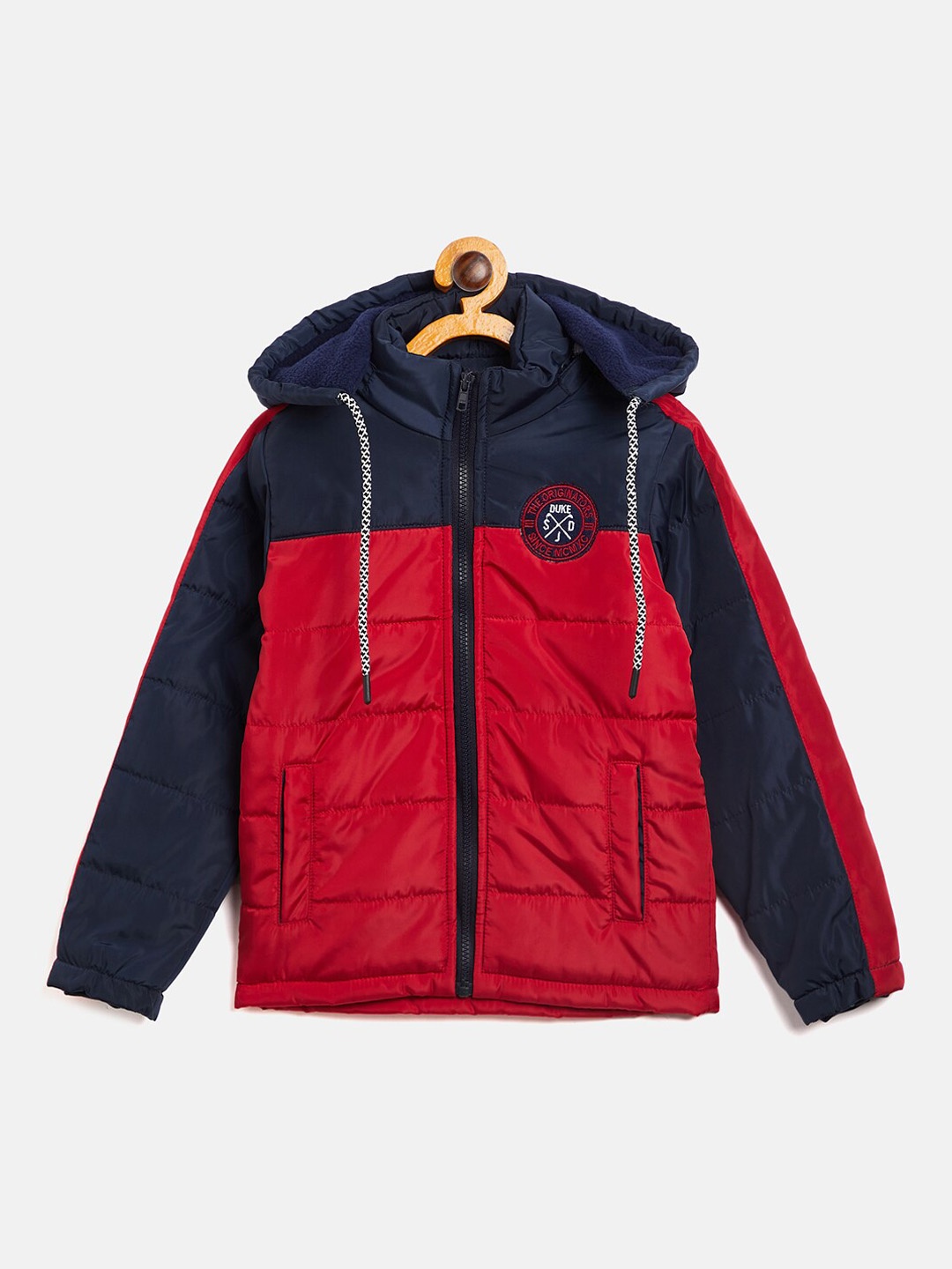 

Duke Boys Red Blue Colourblocked Padded Hooded Jacket