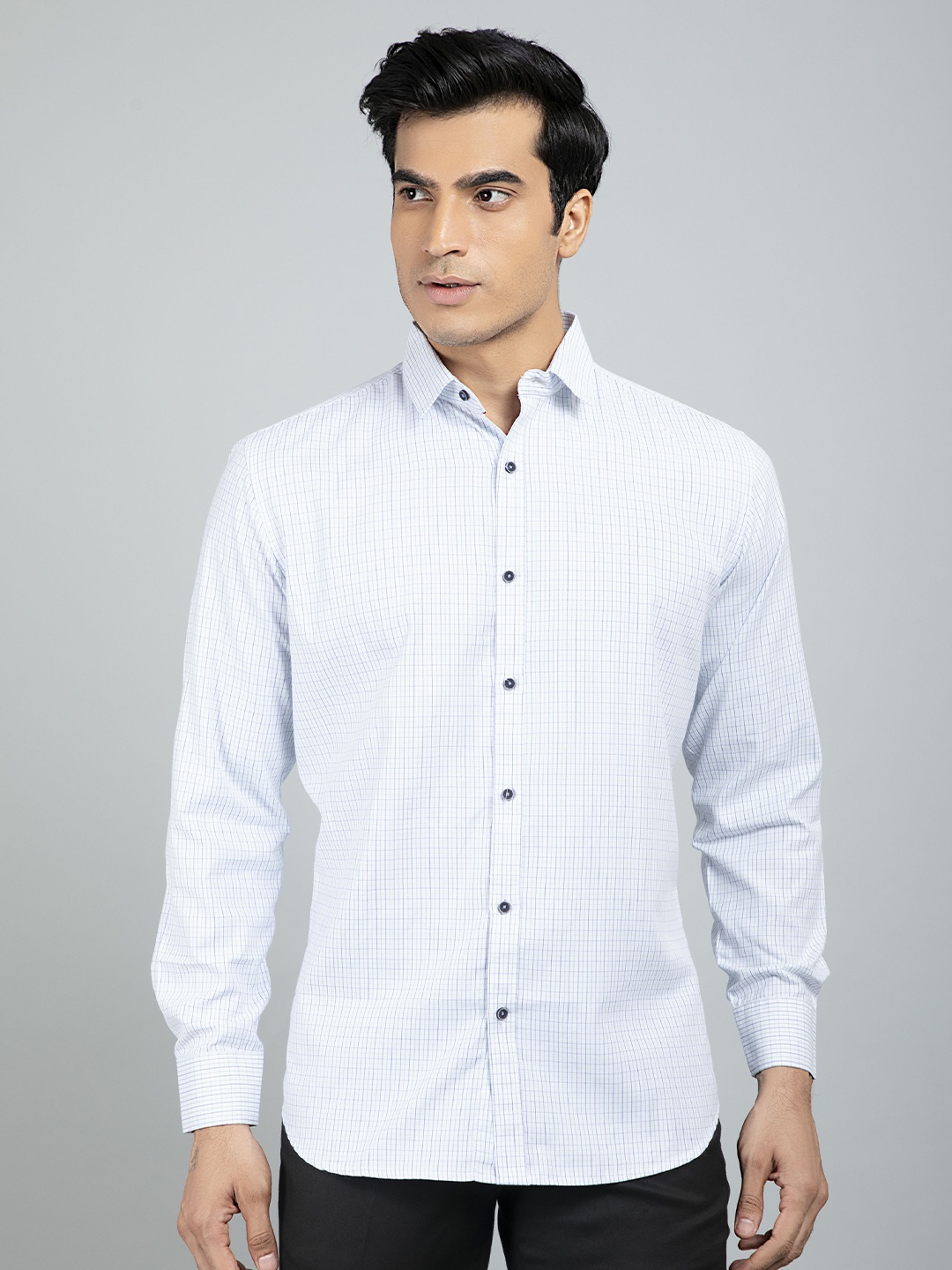 

RED FEATHER Men Grid Tattersall Checks Cotton Formal Shirt, White