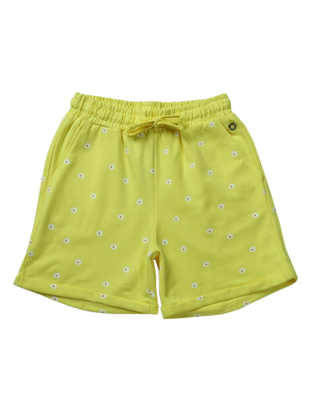 

Gini and Jony Girls Yellow Floral Printed Cotton Shorts