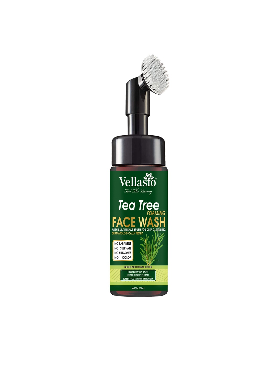 

Vellasio Tea Tree Acne Control Foaming Face wash With Silicon Face Massage Brush 150ml, Black