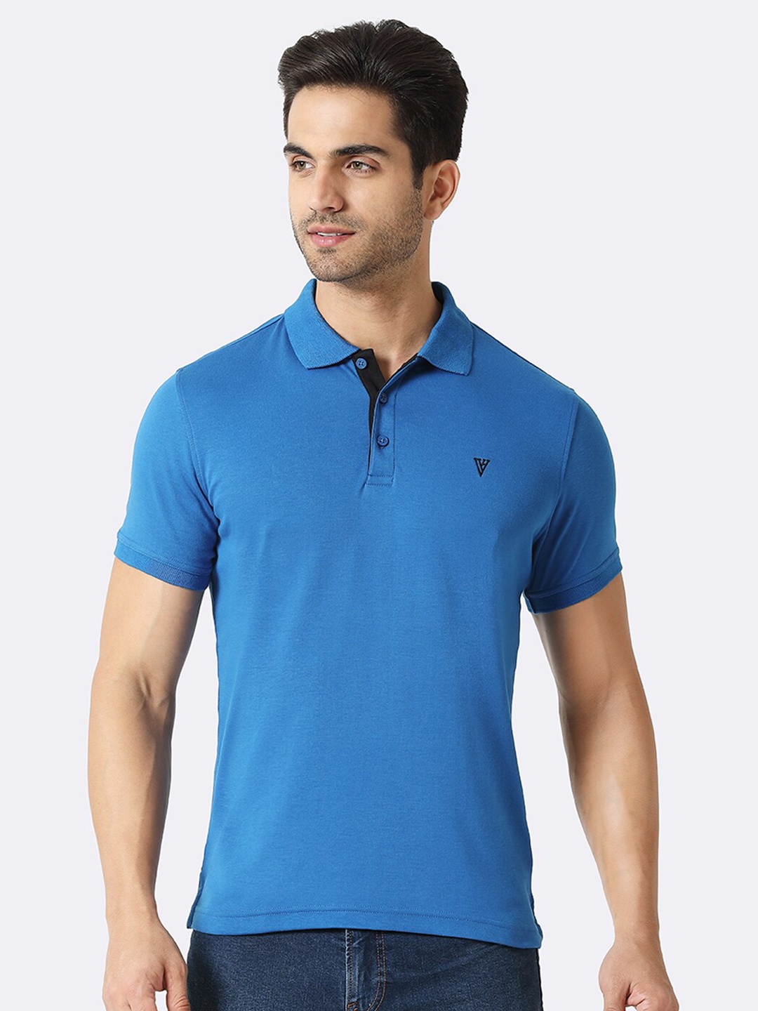 

Van Heusen Men Solid Ultra Soft Short Sleeve Polo Collar T-shirt, Blue