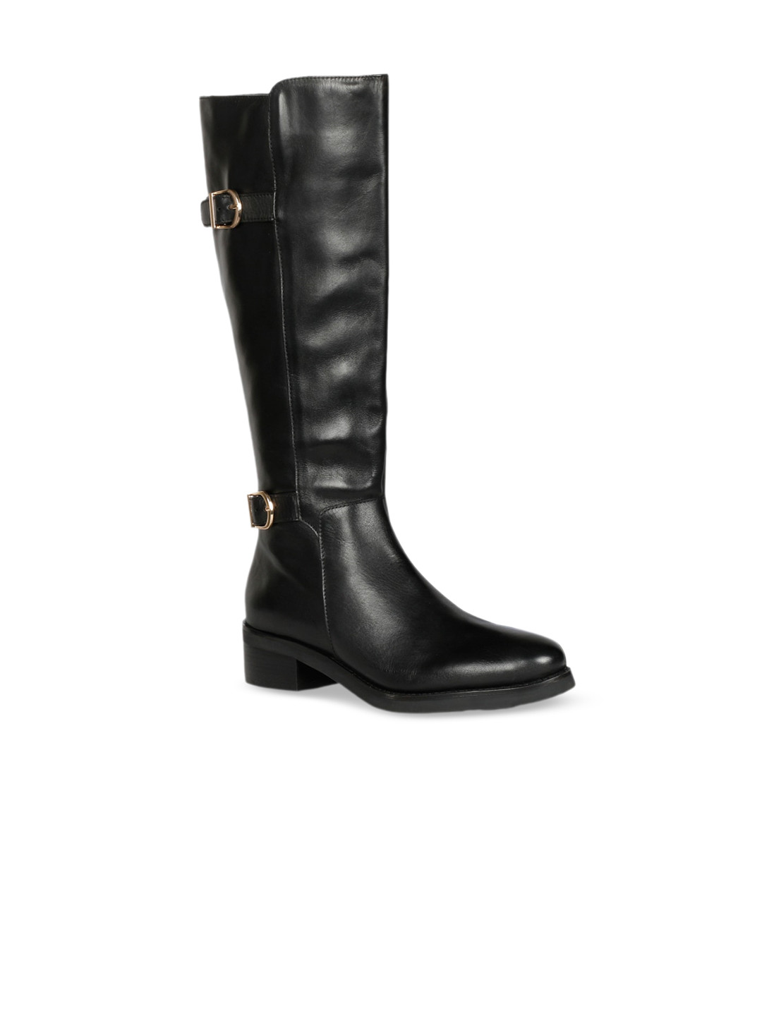 

Saint G Women Black Solid Leather Long Winter Boots
