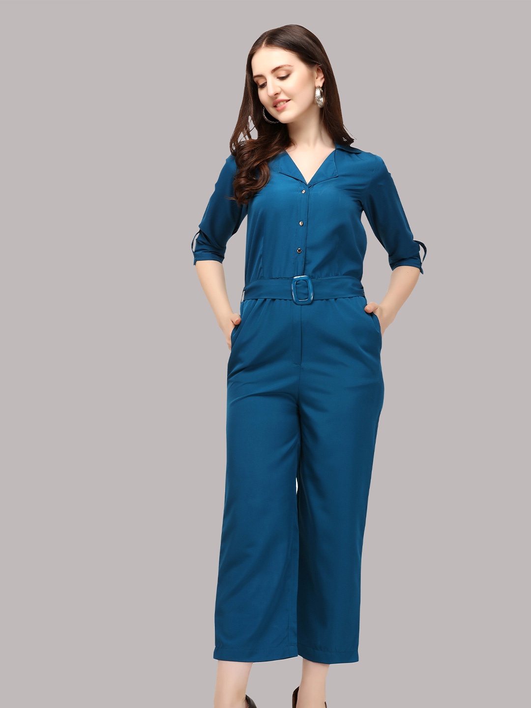 

Urban Luxe Blue Solid Basic Jumpsuit
