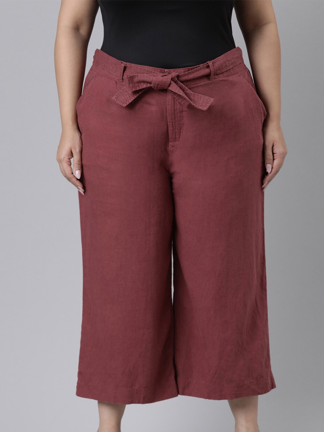 

Go Colors Women Maroon Plus Size Cotton Cropped Palazzos