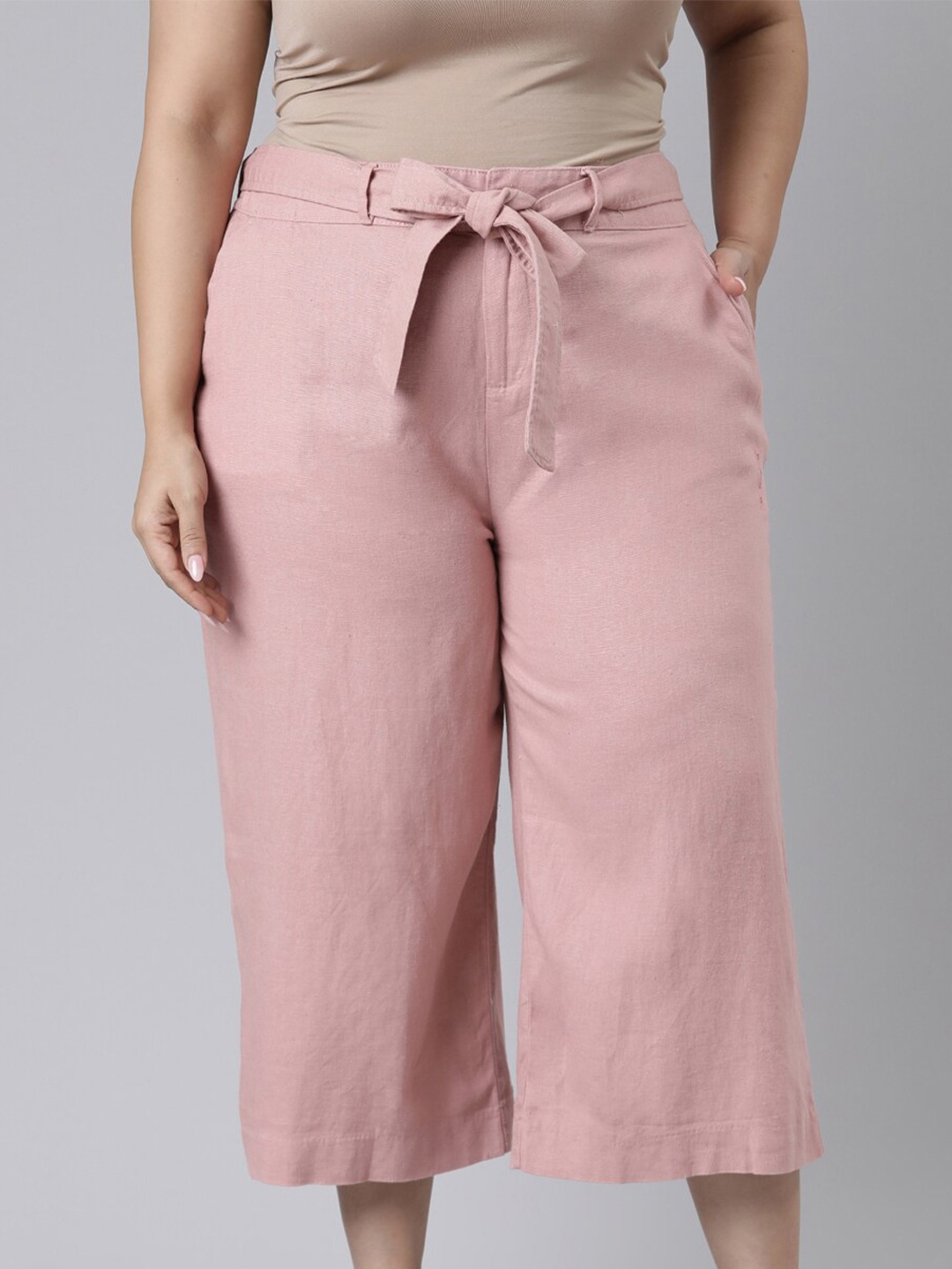 

Go Colors Women Pink Plus Size Cotton Cropped Palazzos