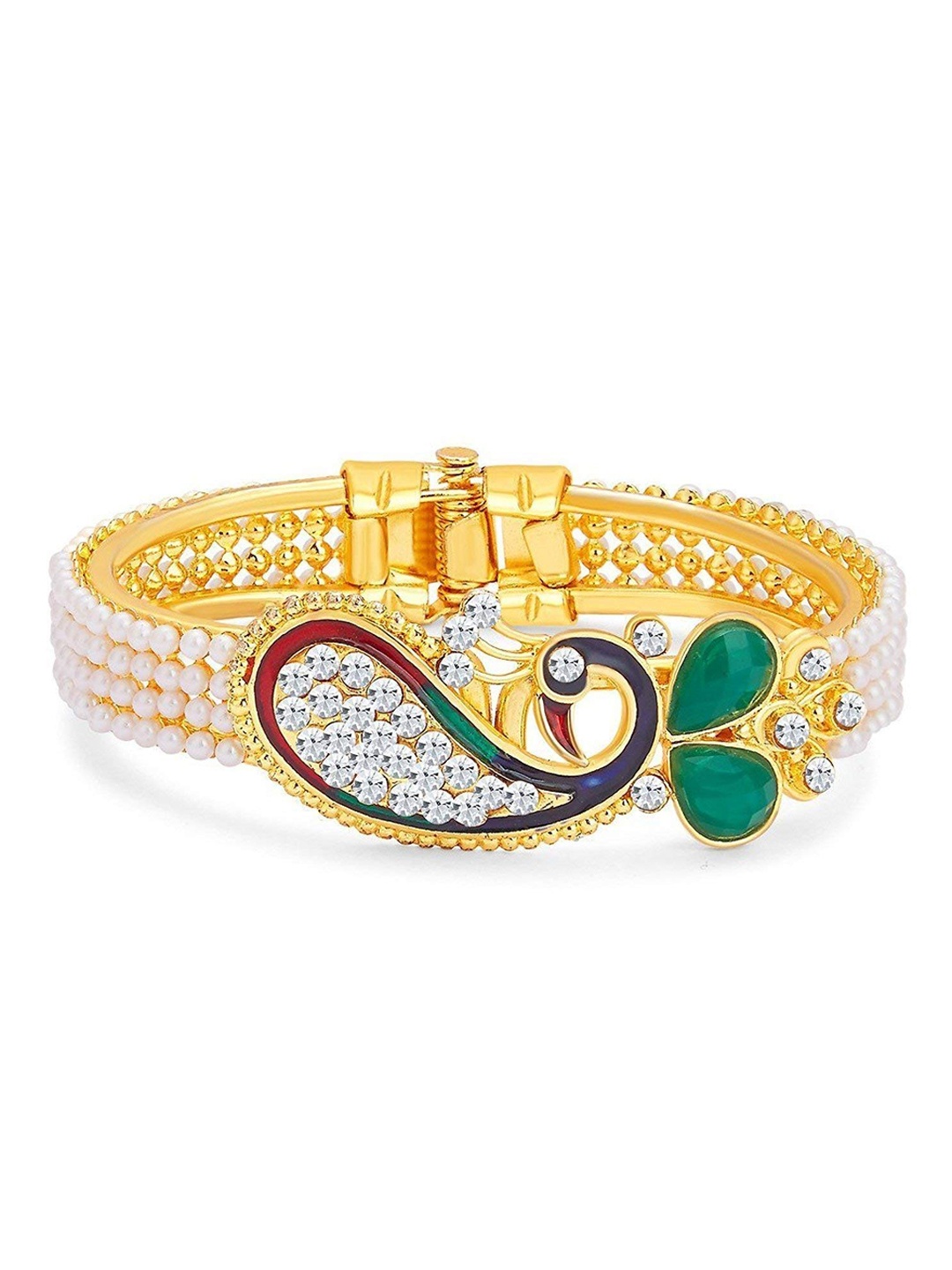 

Jewar Mandi Set Of 2 Gold-Plated White Peacock Design Meeenkari Bangles