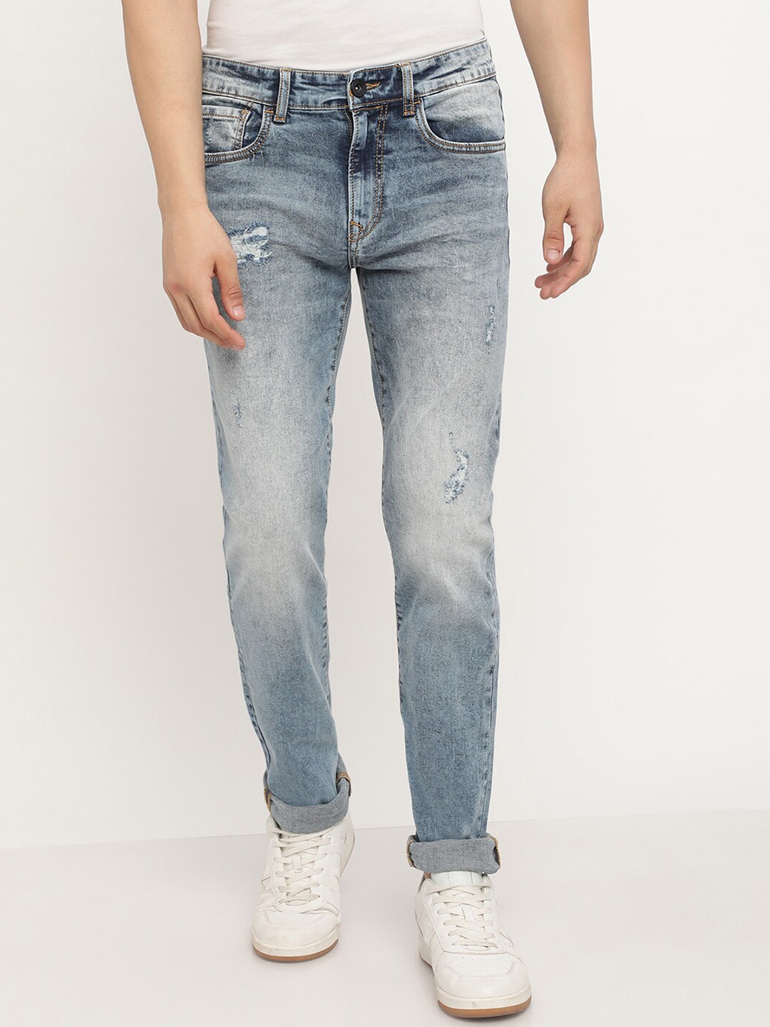 

Octave Men Regular Fit Low Distress Heavy Fade Stretchable Cotton Jeans, Blue