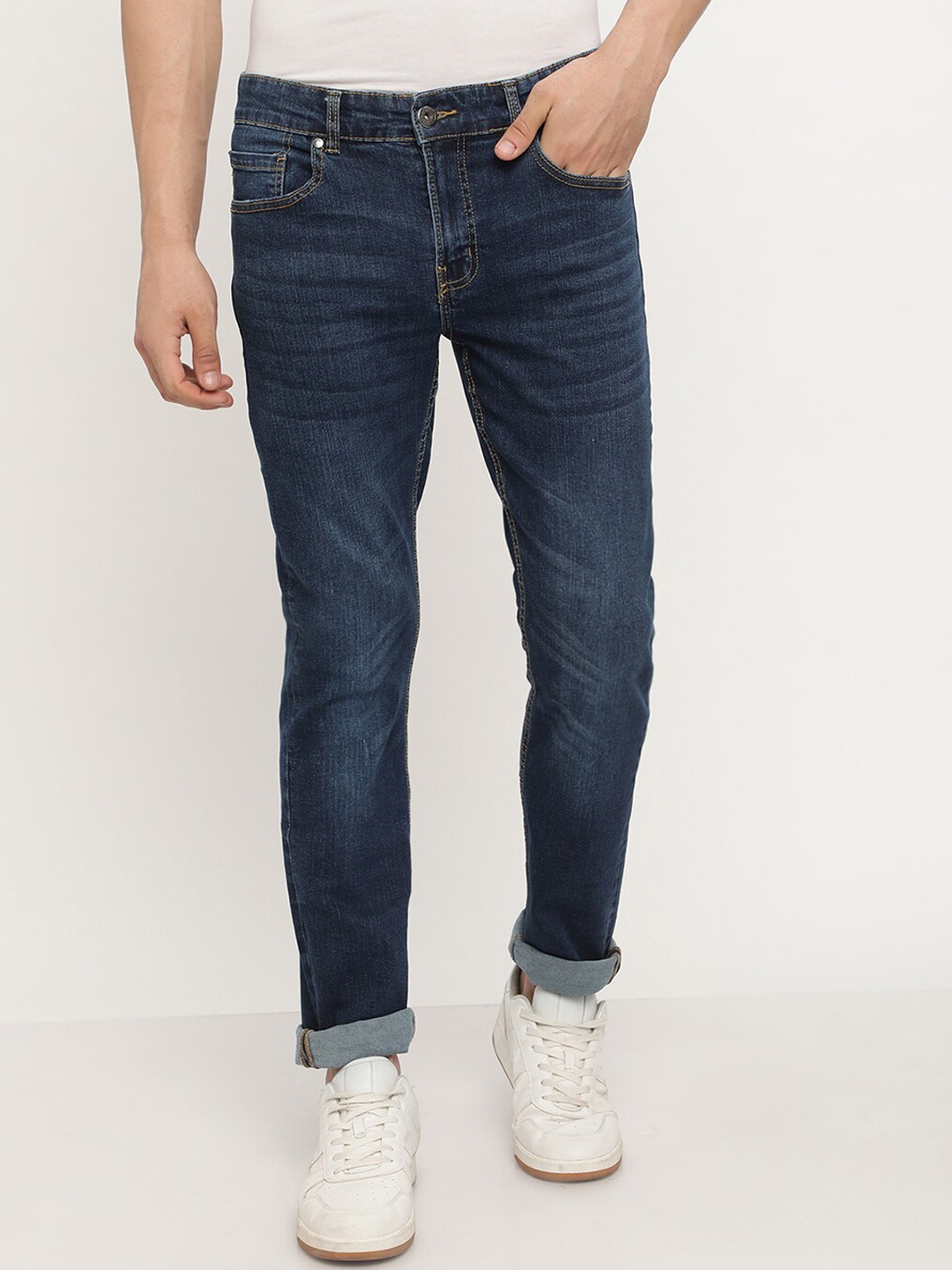 

Octave Men Regular Fit Light Fade Stretchable Cotton Jeans, Blue