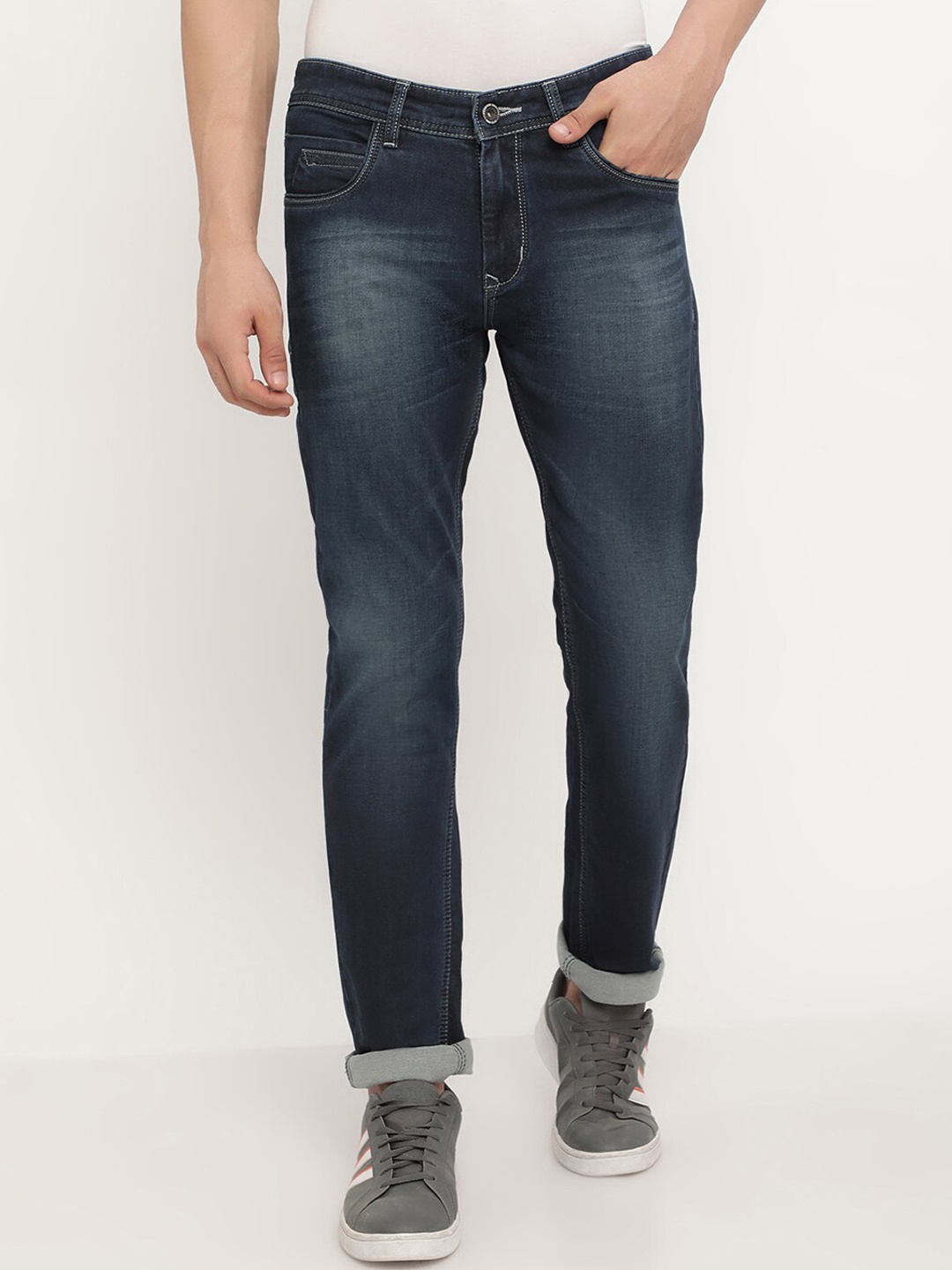 

Octave Men Navy Blue Low Distress Stretchable Jeans