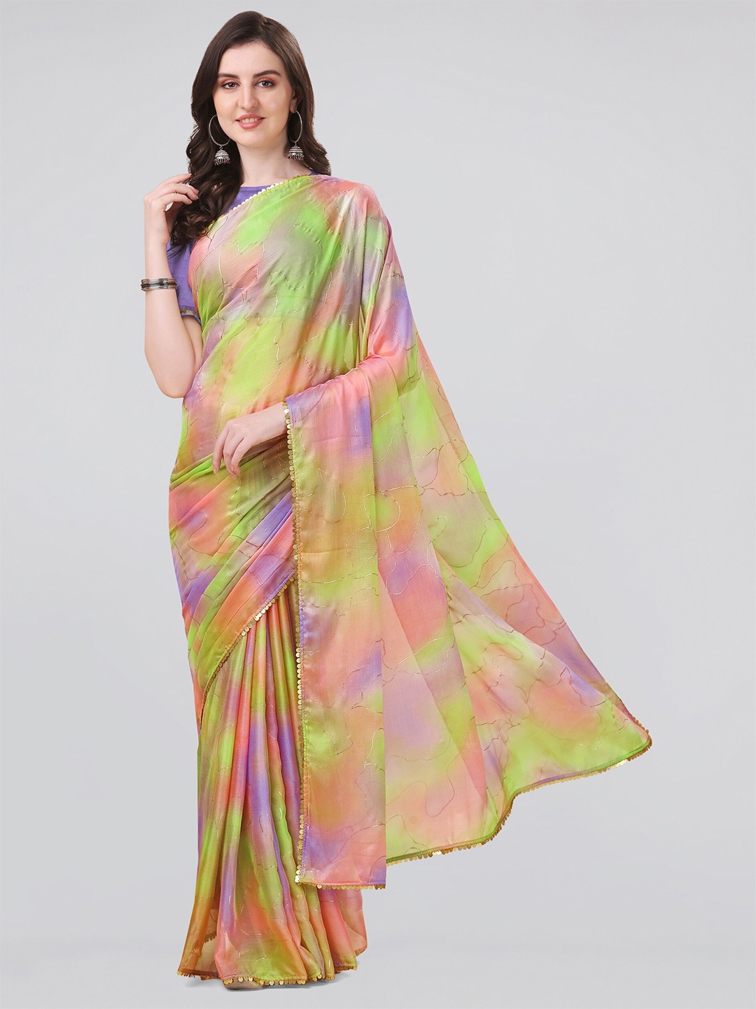 

KALINI Green & Purple Tie and Dye Saree