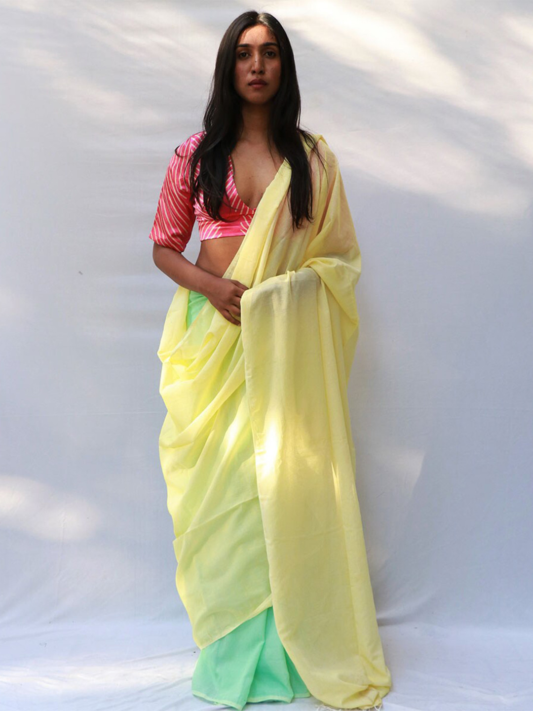 

Chidiyaa Yellow & Green Pure Cotton Saree