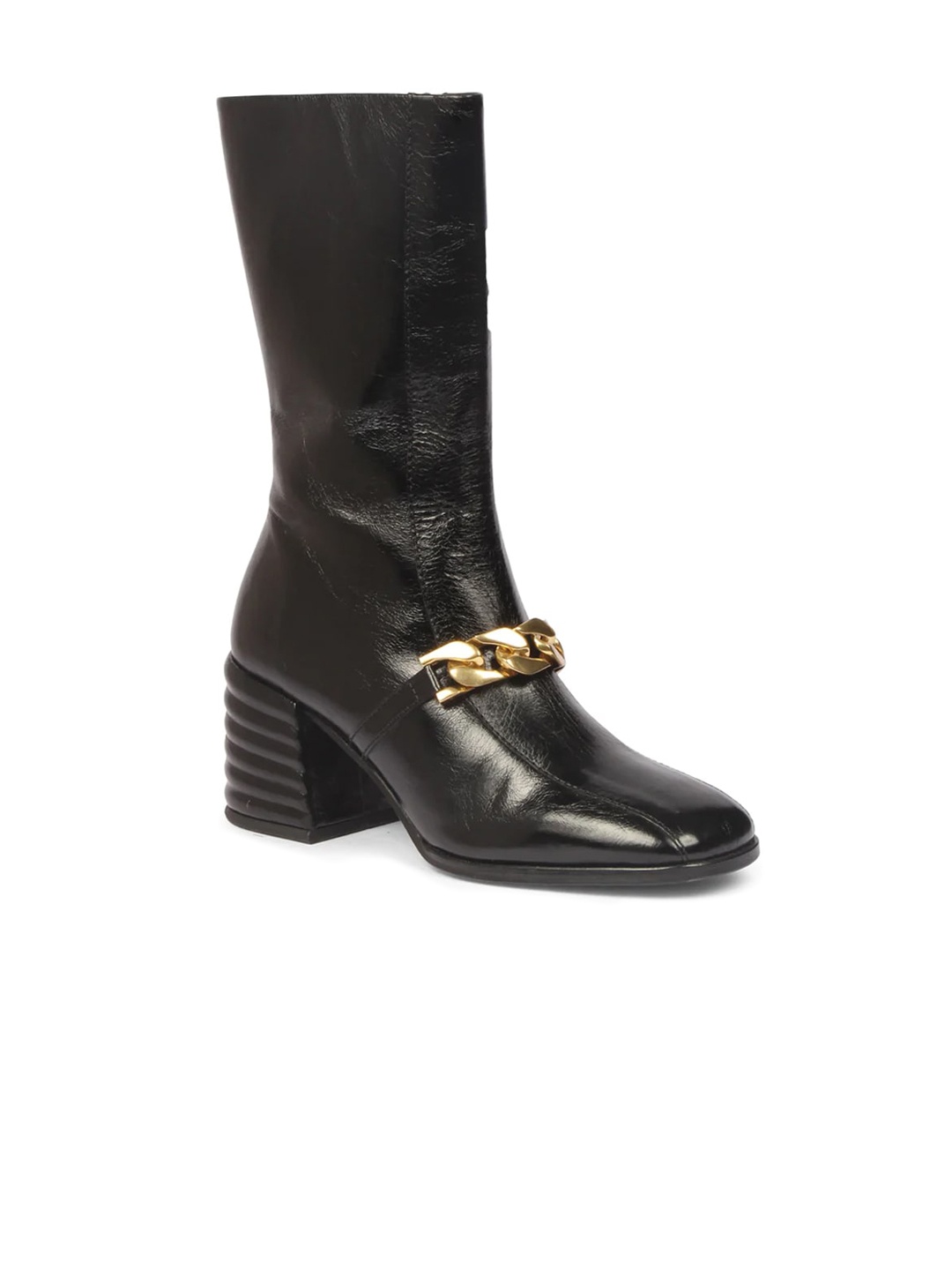 

Saint G Women Black Solid Leather Winter Boots