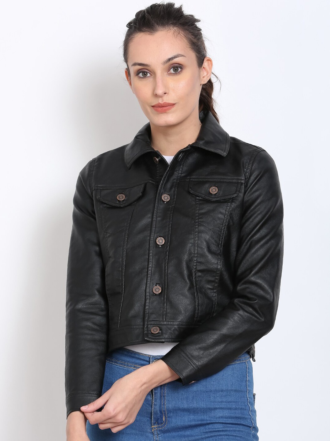 

Justanned Women Black Lightweight Crop Tailored Jacket