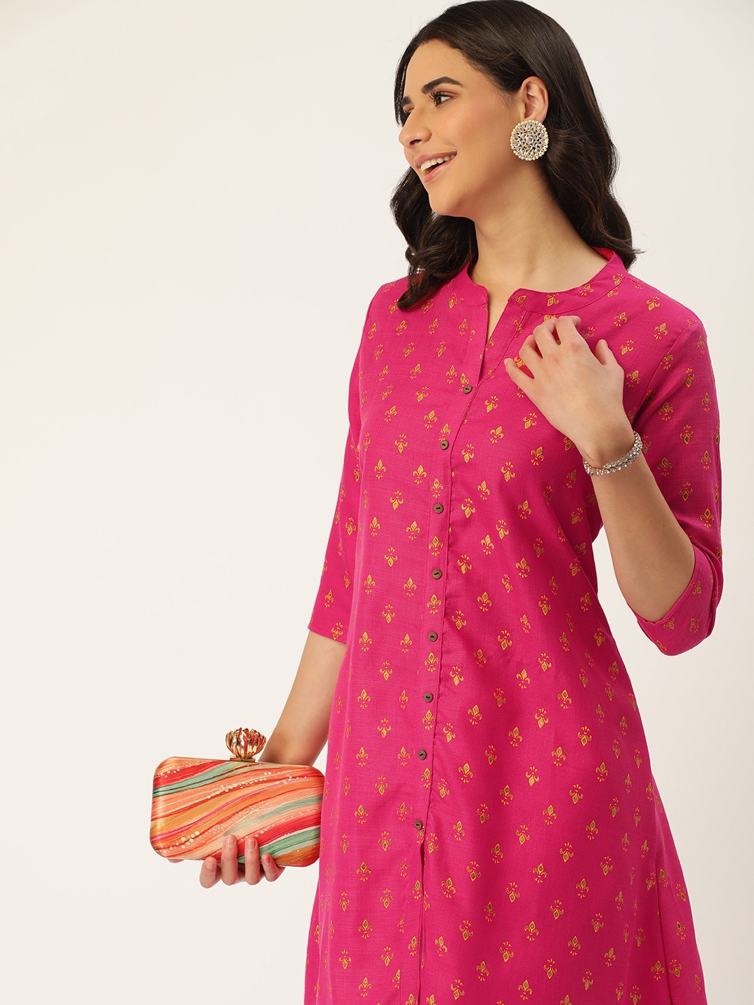 

HEEPOSH Women Red & Mustard Yellow Ethnic Motifs Print Kurta