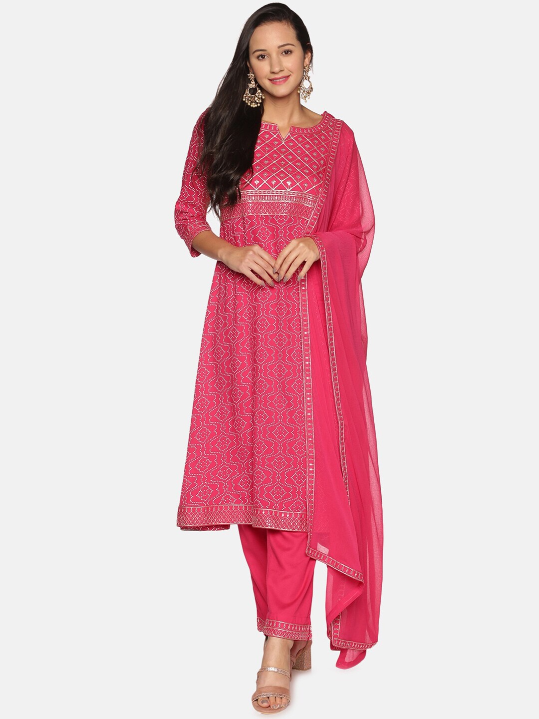 

Palakh Women Pink Floral Embroidered Kurta with Trousers & Dupatta