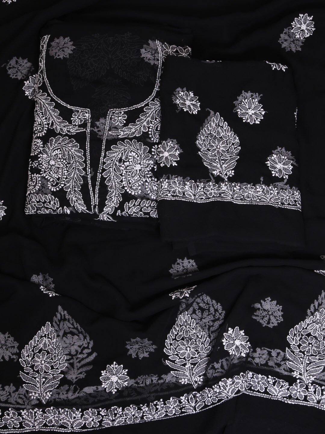

ADA Black & White Embroidered Georgette Unstitched Dress Material