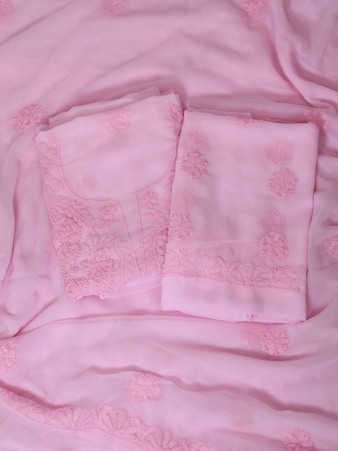 

ADA Pink Embroidered Georgette Unstitched Dress Material