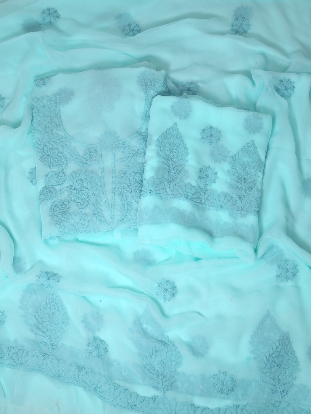 

ADA Blue Embroidered Georgette Unstitched Dress Material