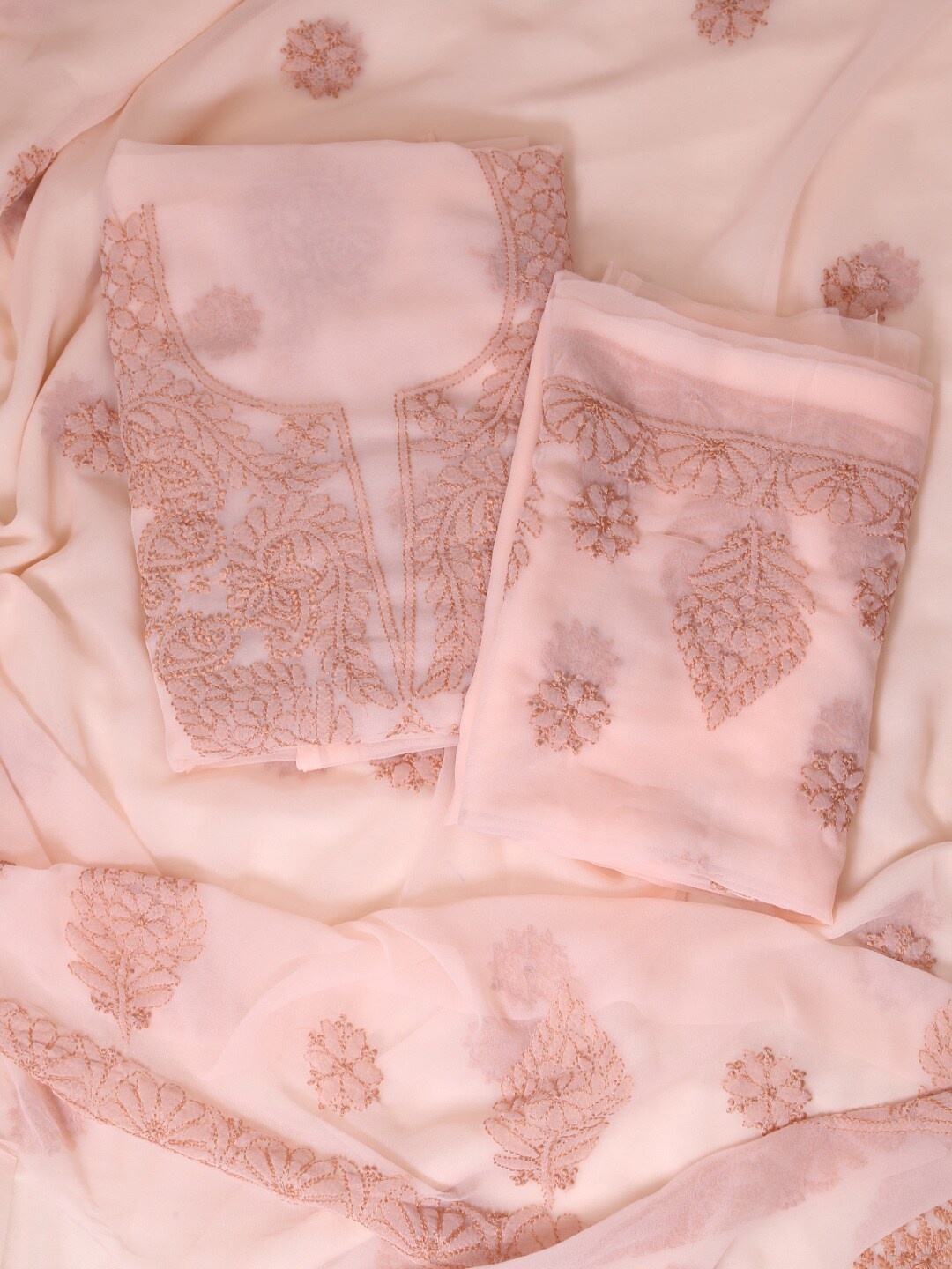 

ADA Peach-Coloured Embroidered Georgette Unstitched Dress Material