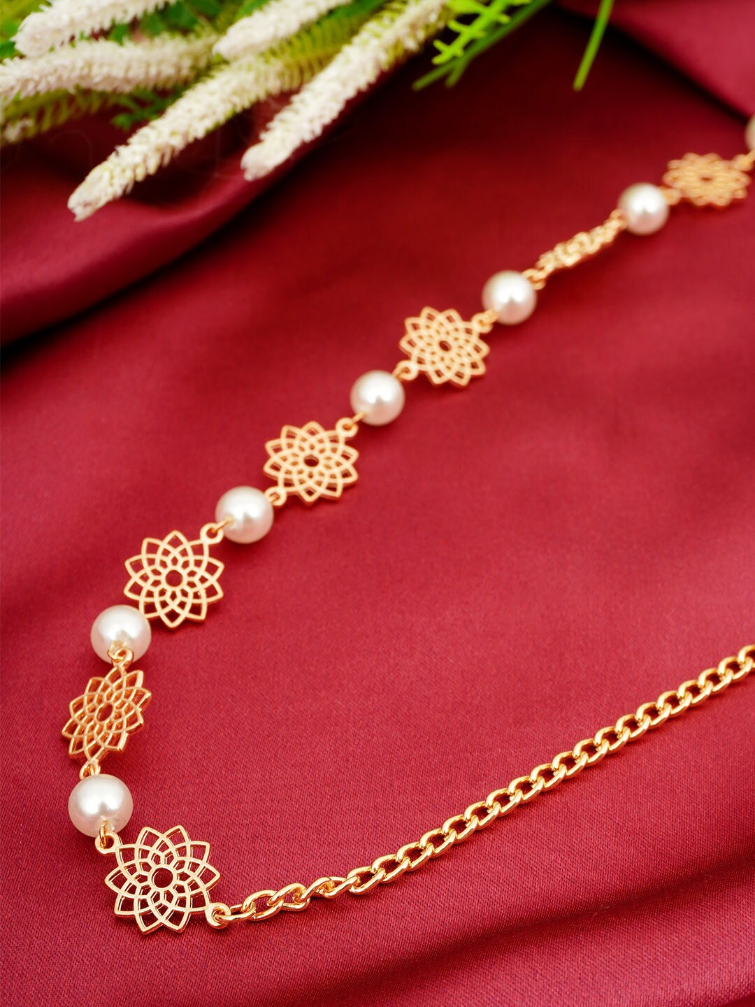 

Ferosh Gold-Plated & White Pearl Beaded Belly Chain