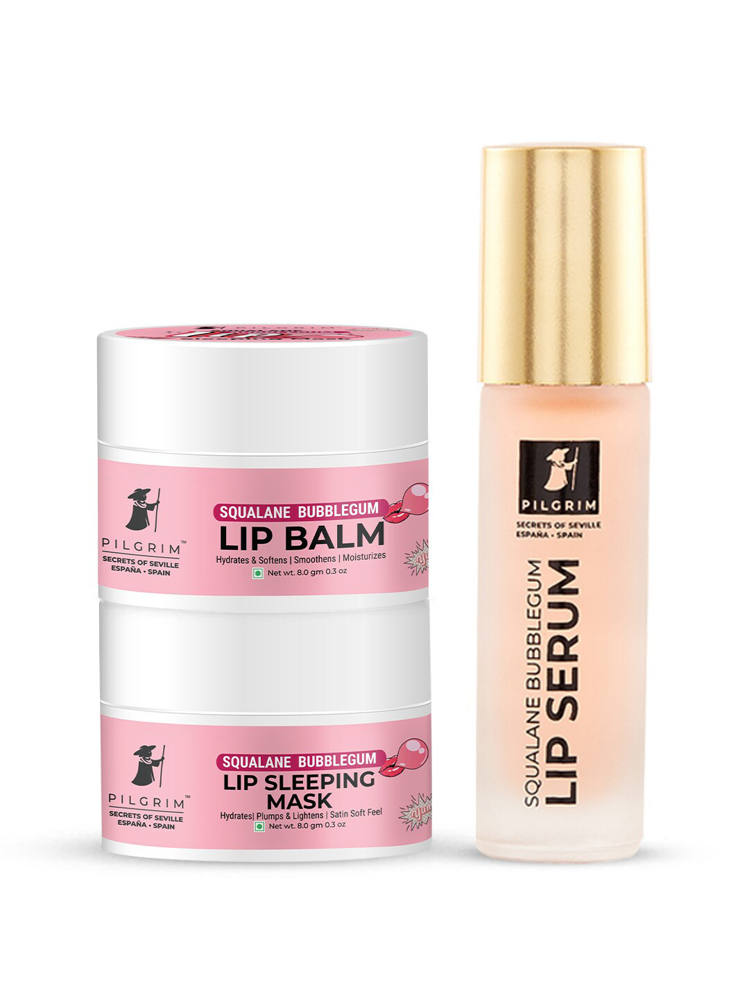 

Pilgrim Squalane K.I.S.S. Me Now Bubblegum Hydrating Lip Care Kit For Dark & Plump Lips, Pink