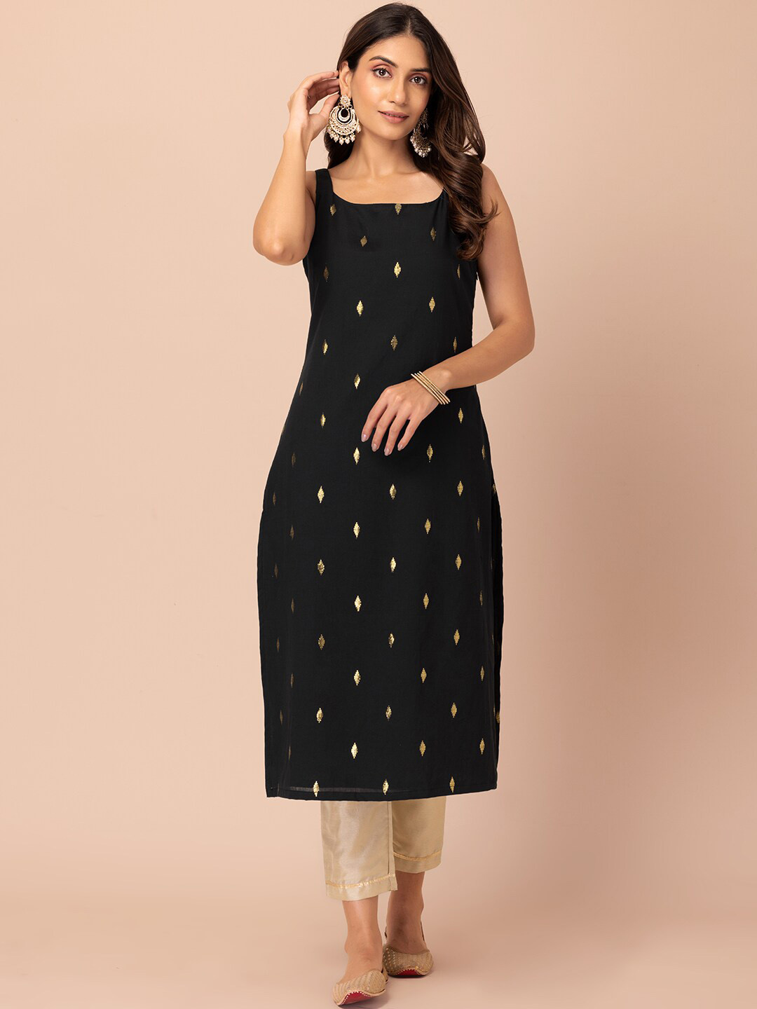 

INDYA Women Black Ethnic Motifs Thread Work Kurta