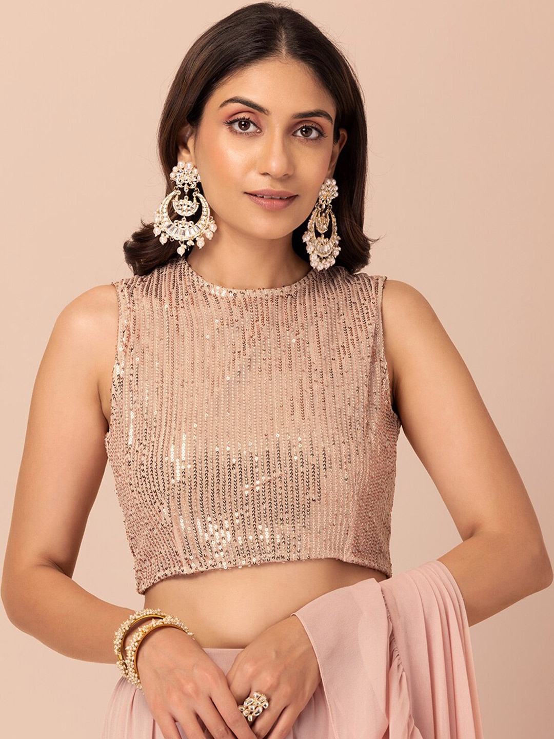 

INDYA Gold-Toned Sequinned Embellished Crop Top